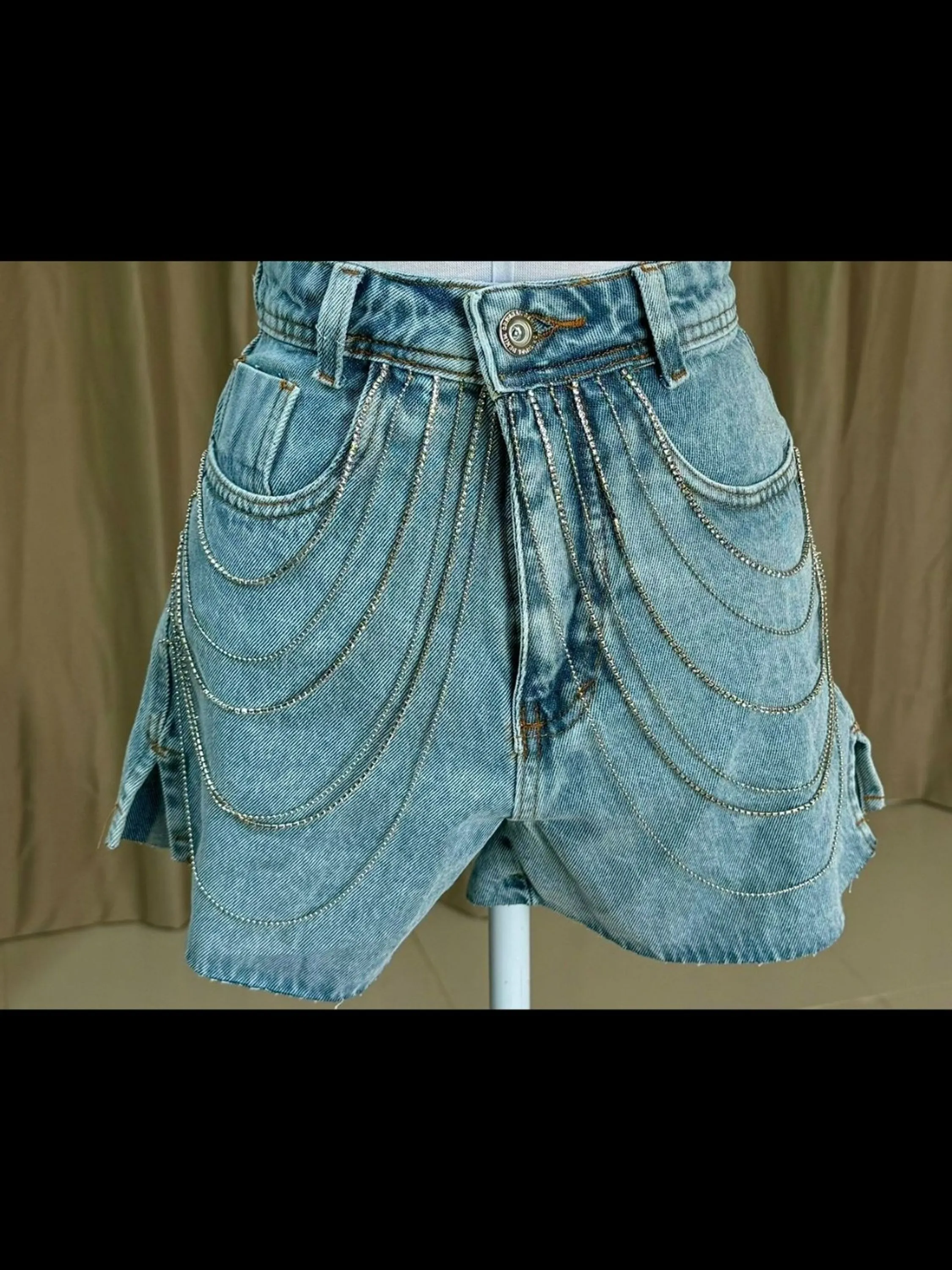 Shorts jeans com brilho feminina