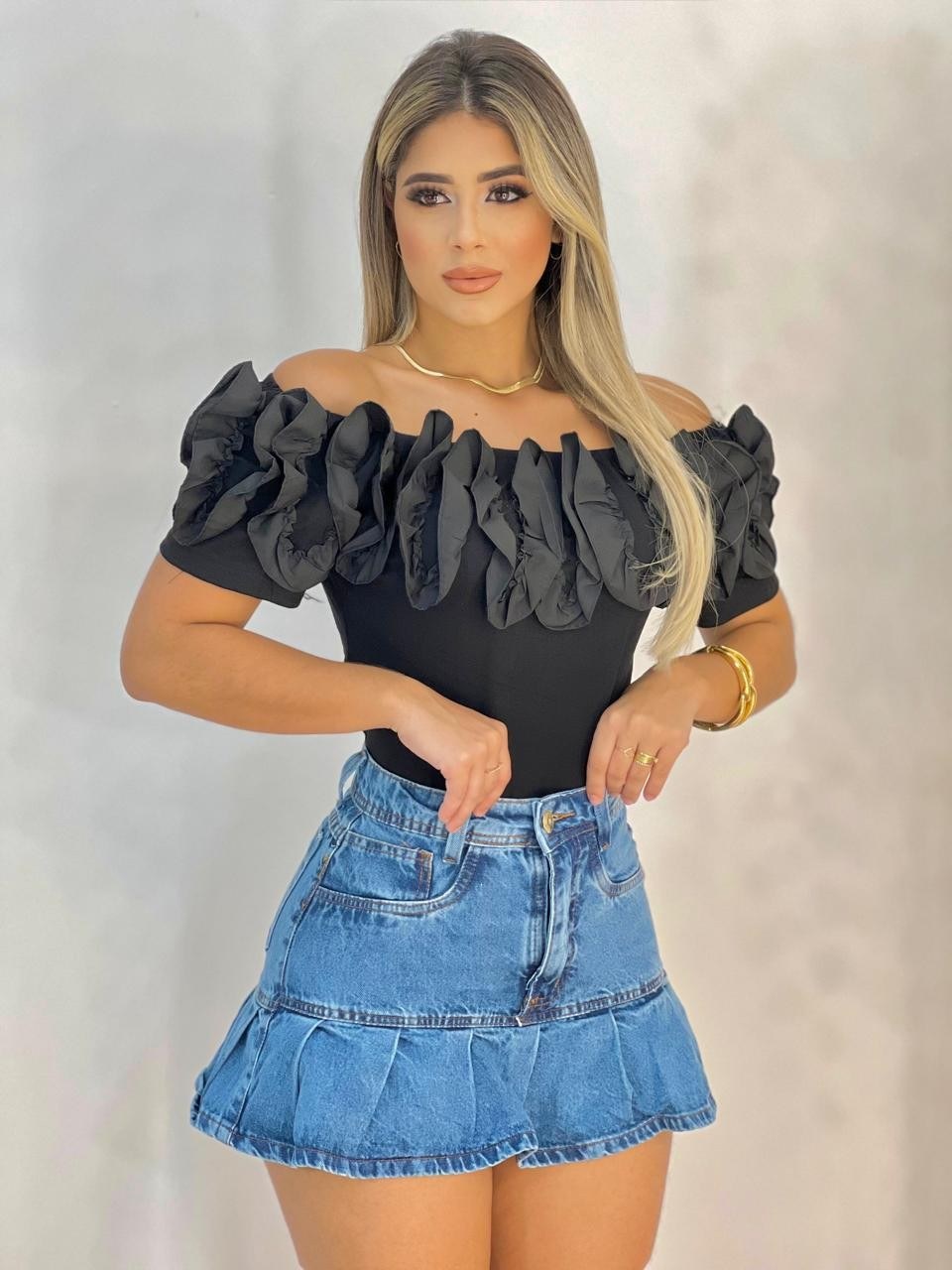 Saia jeans borboleta feminino