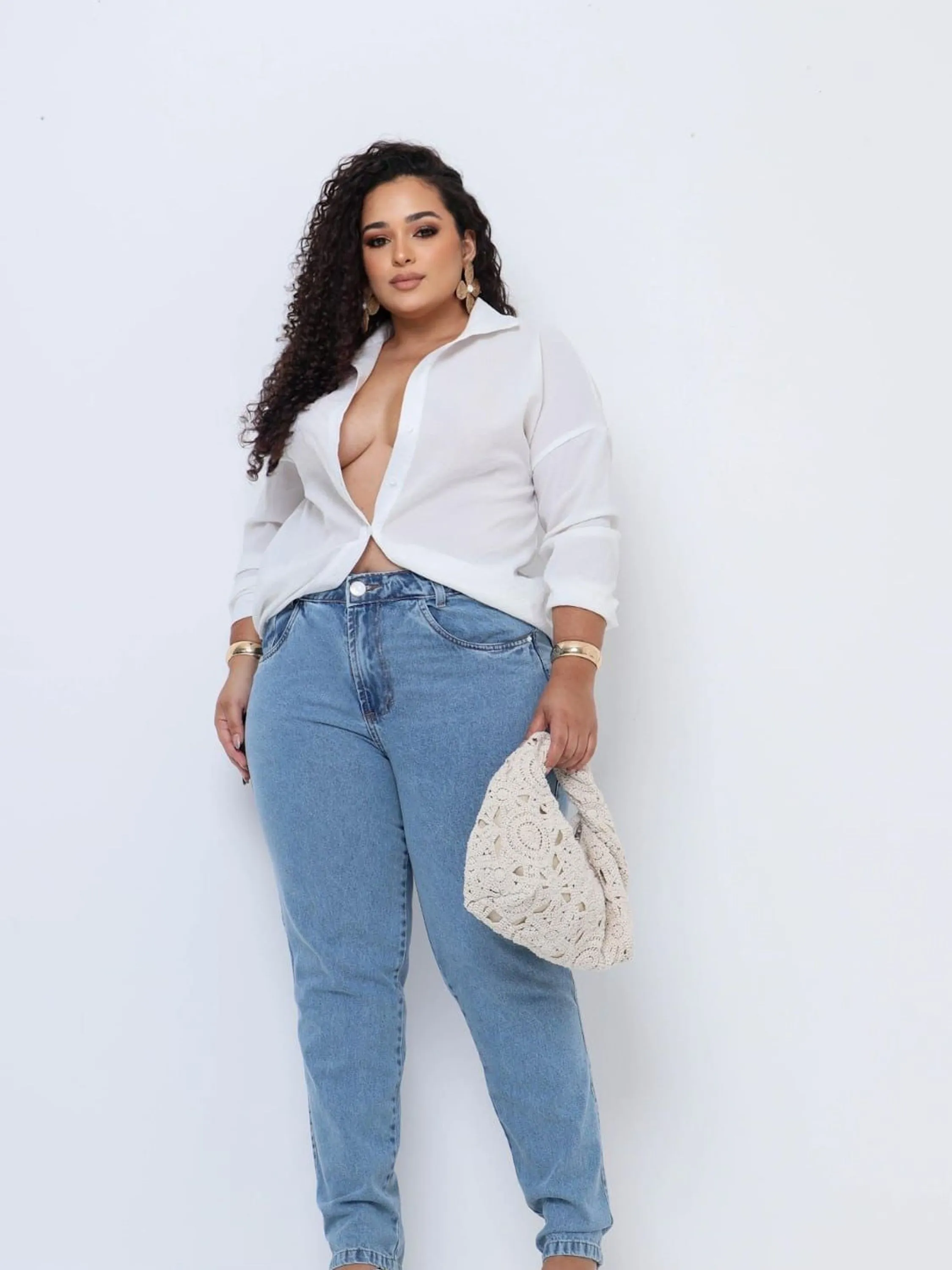 Calça Jeans plus size mom feminina