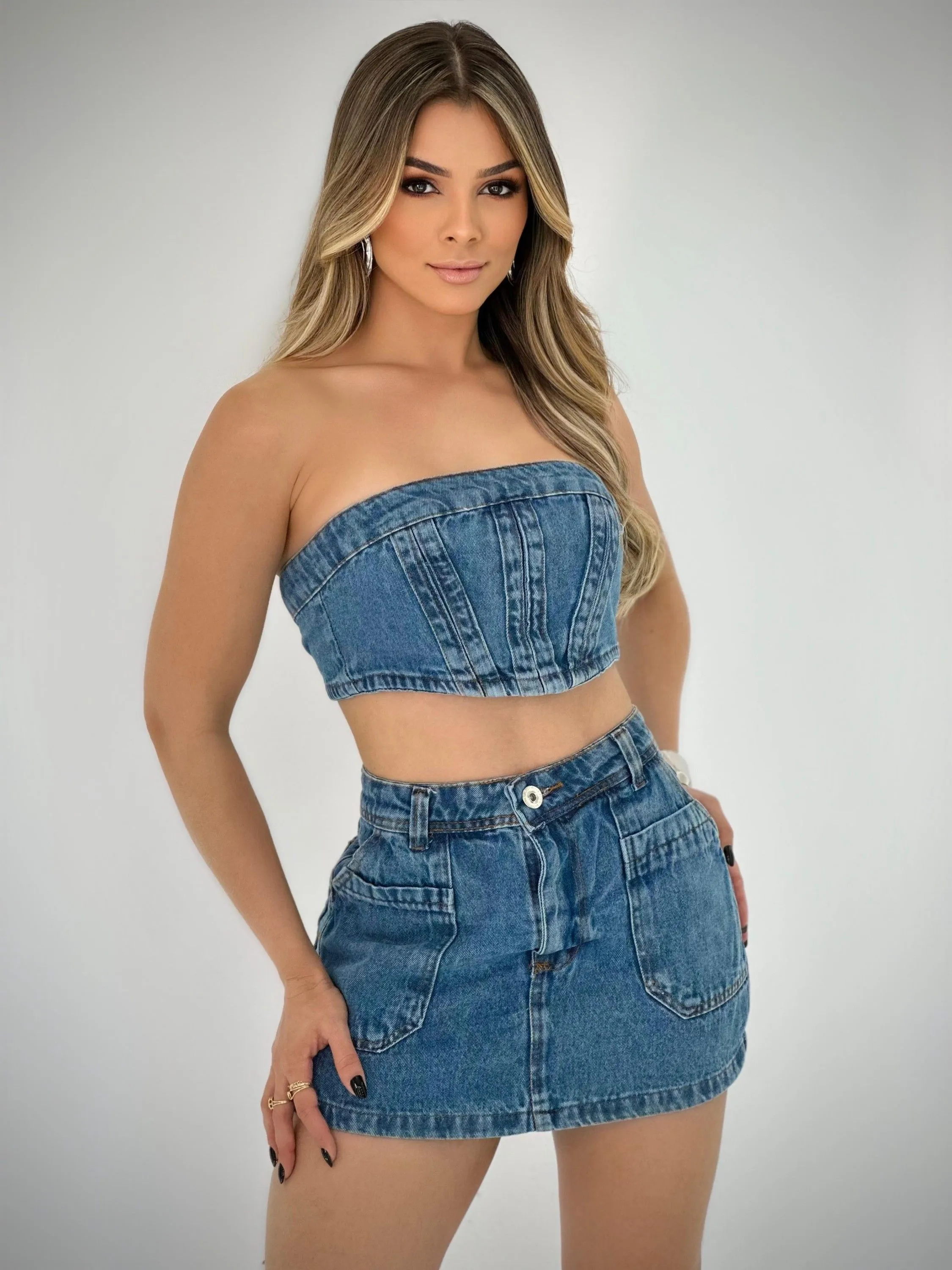 Conjunto jeans feminina