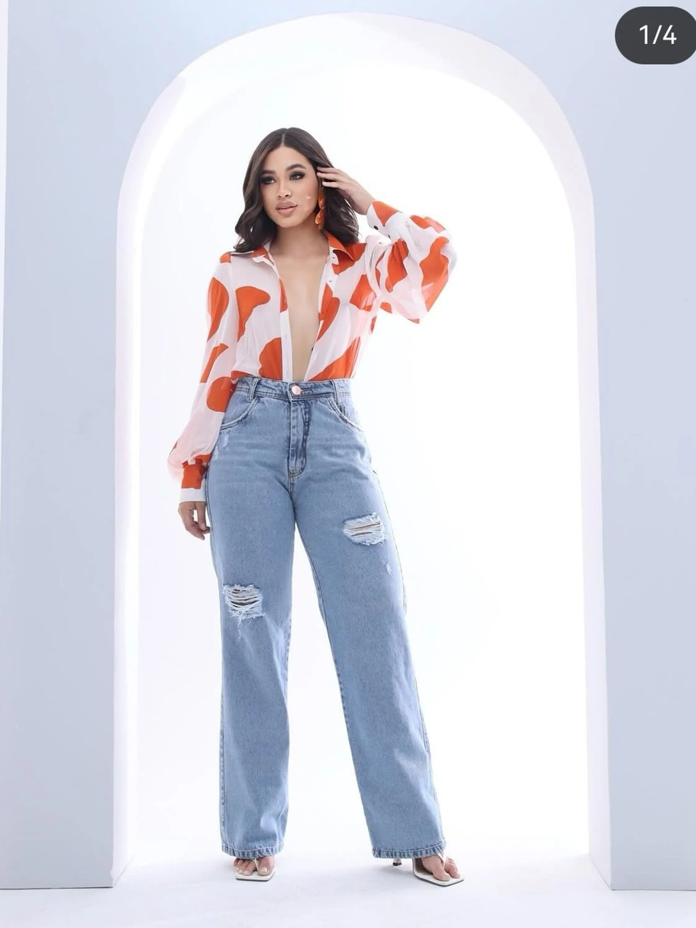 Calça jeans wide leg feminina