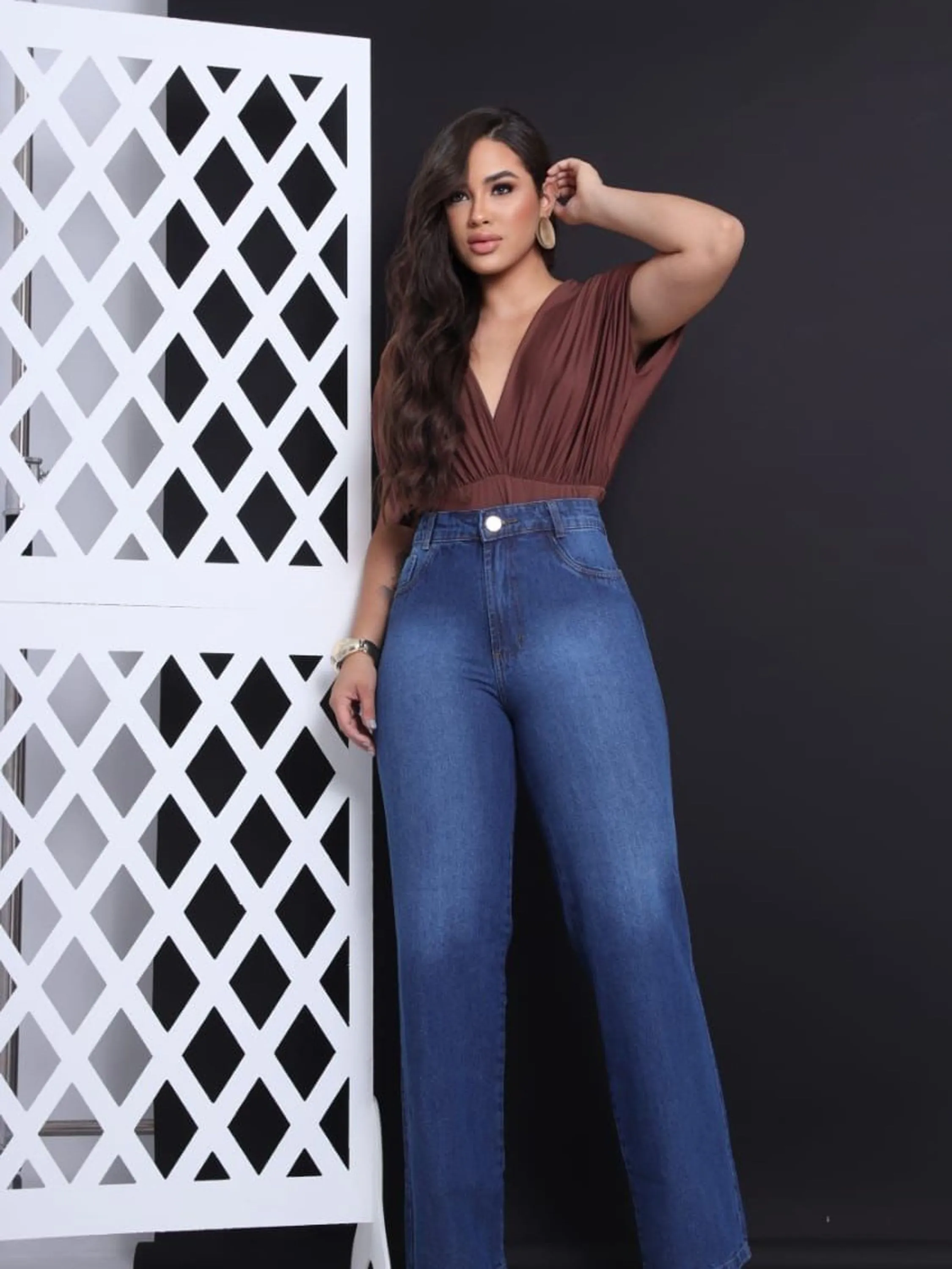 Calça jeans wide leg feminina