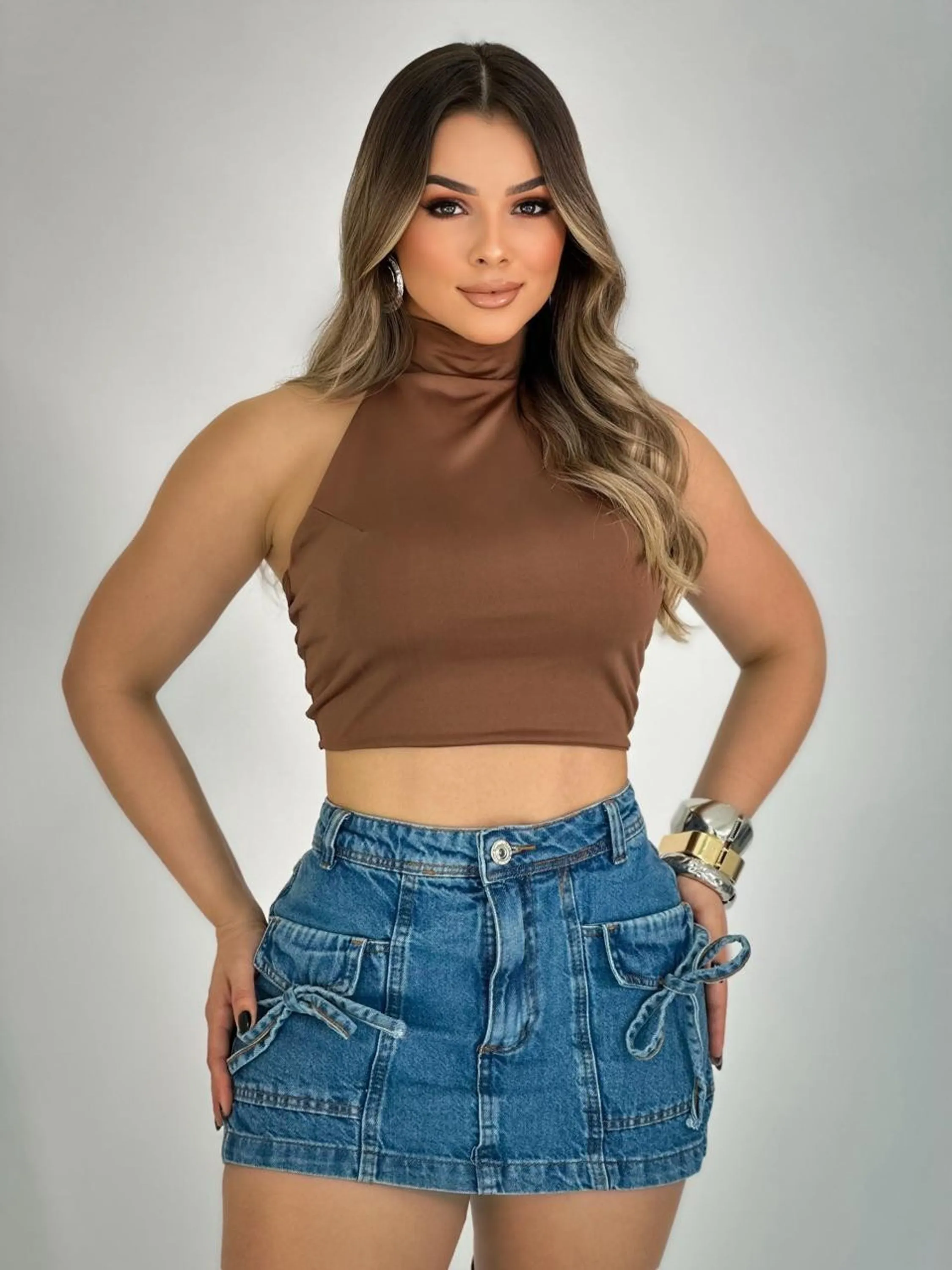 Short saia jeans feminina