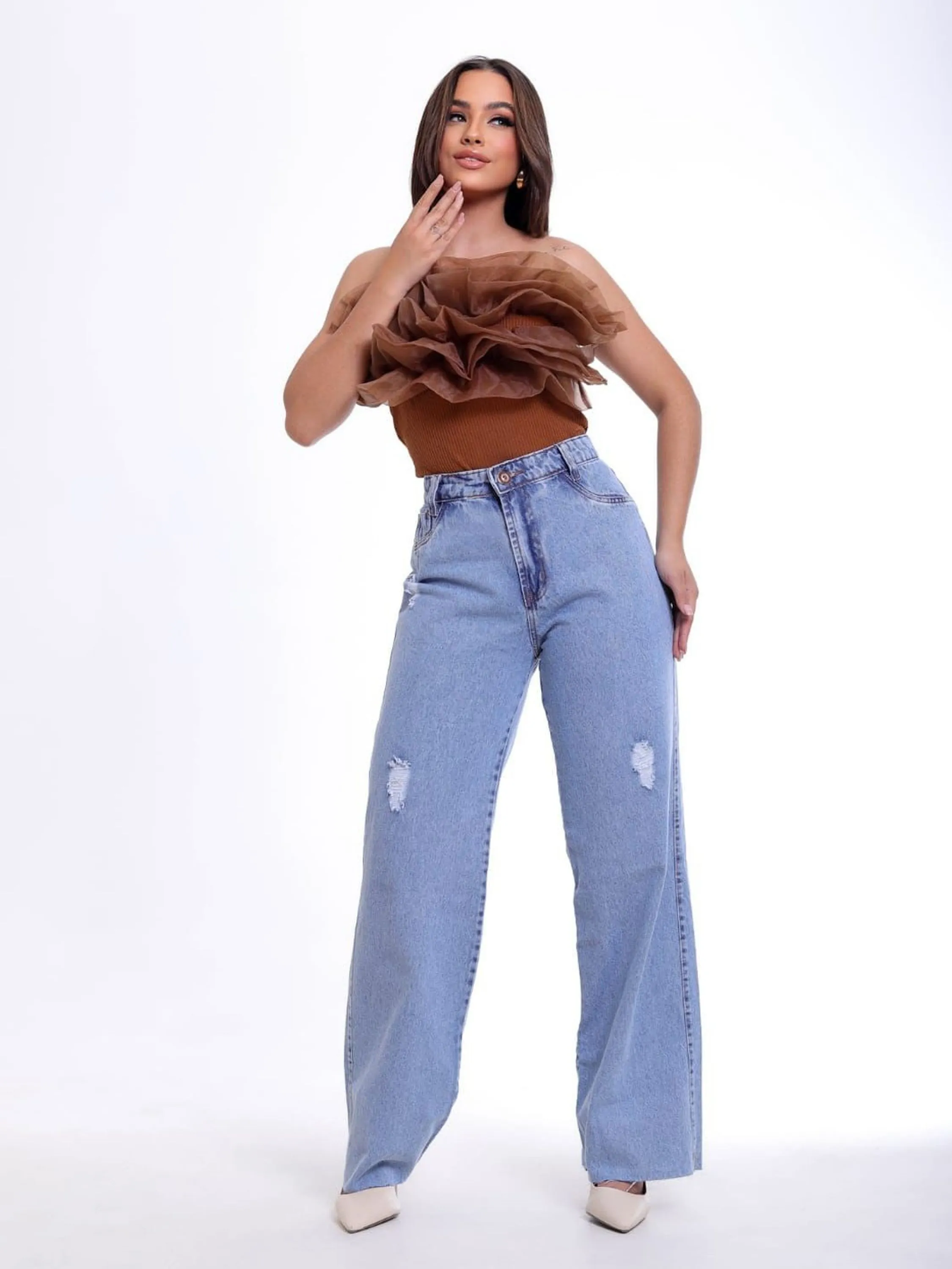 Calças jeans wide leg feminina