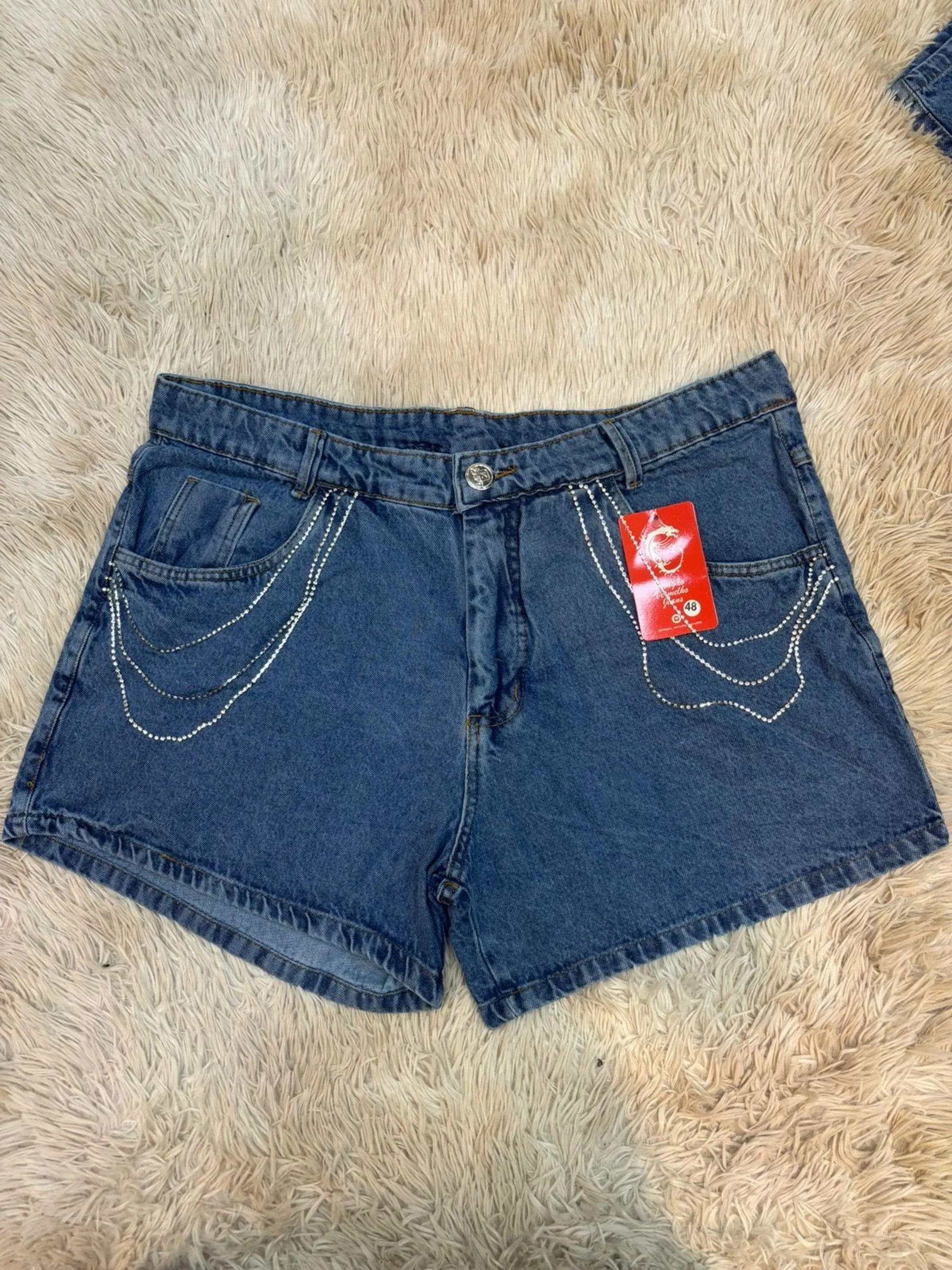 Shorts jeans plus size com brilho feminina