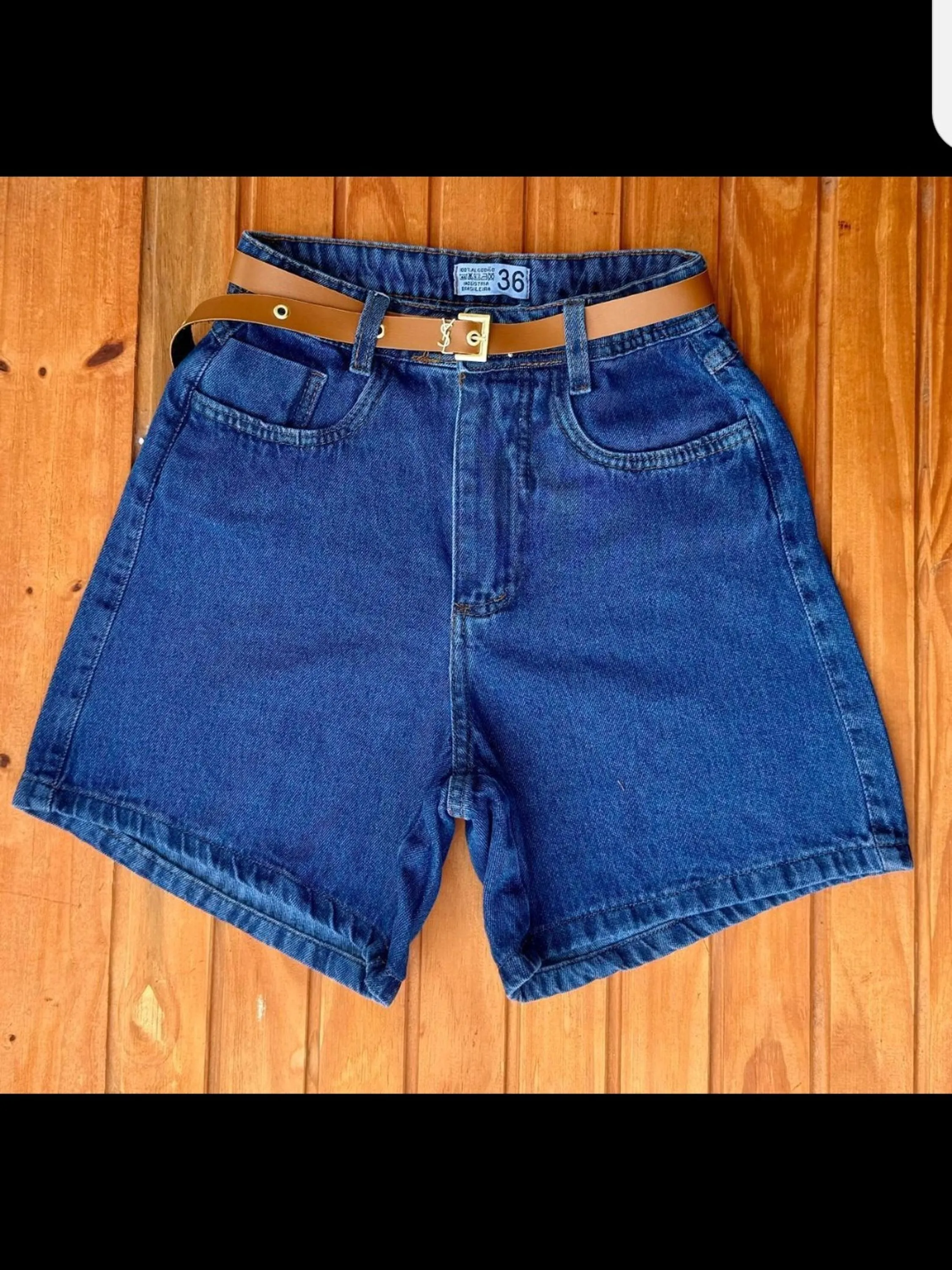 Bermuda jeans com cinto feminina