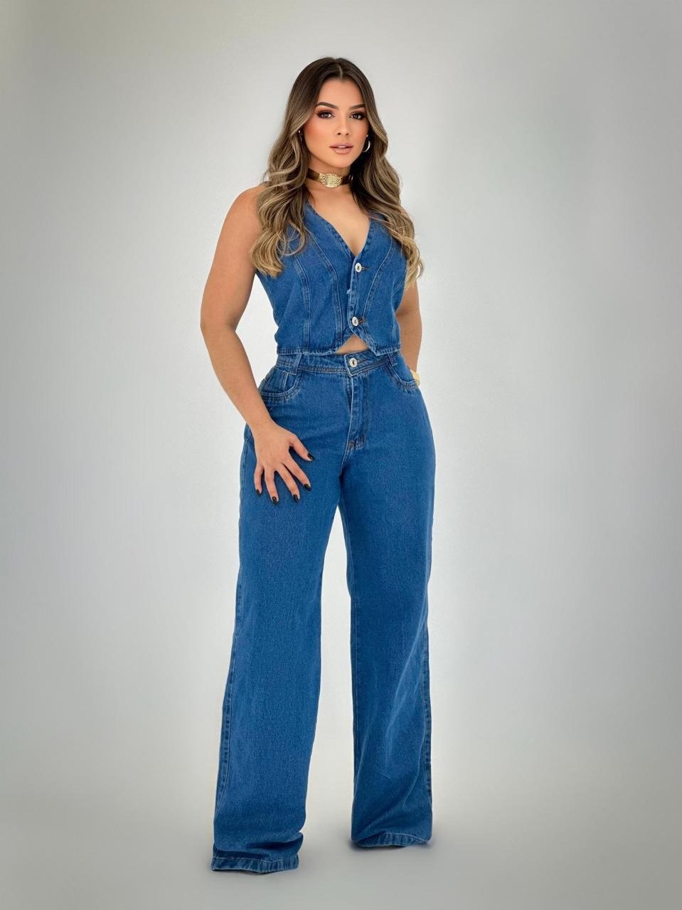 Conjunto jeans feminina
