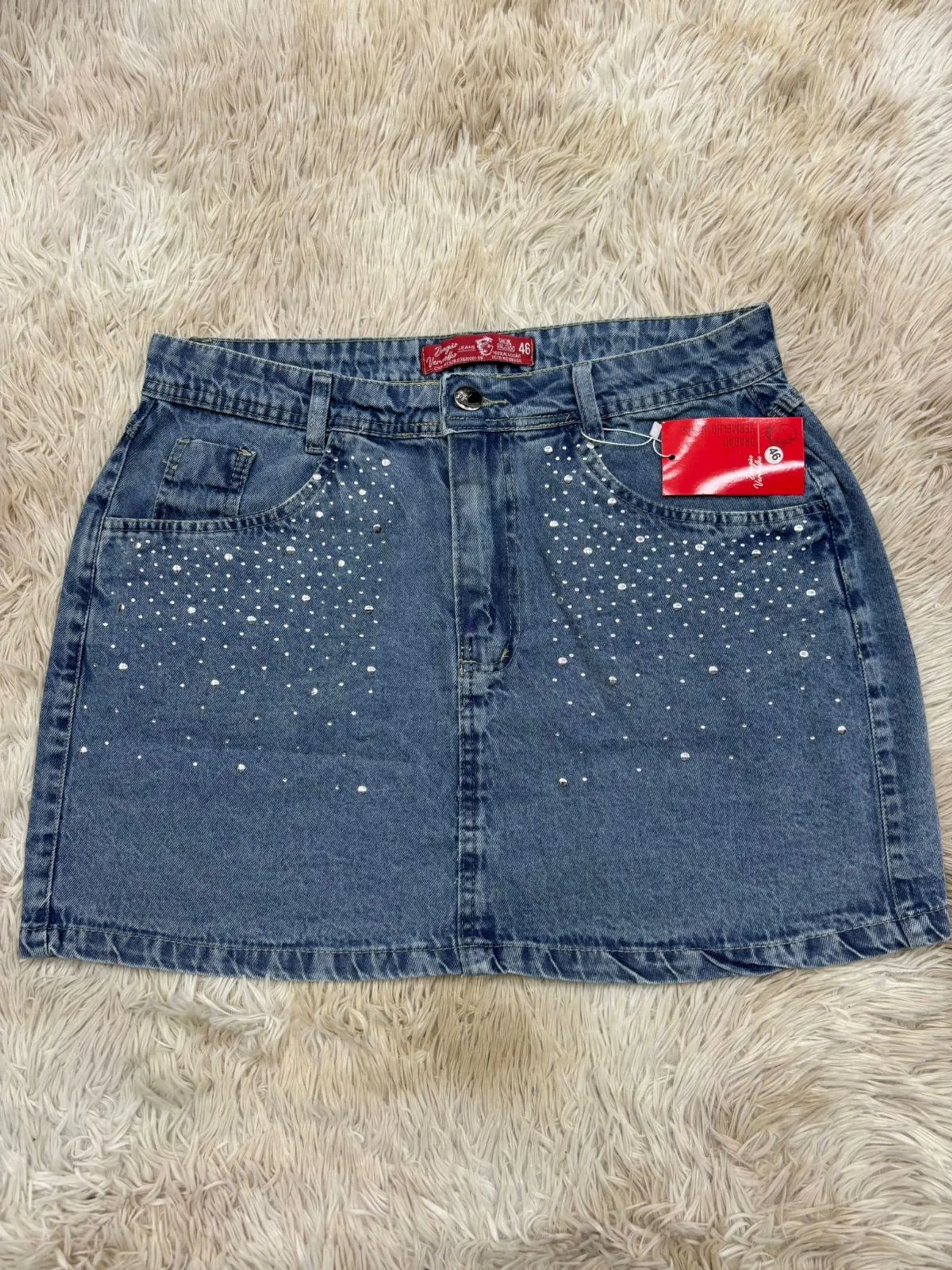Saia jeans plus size com pedra feminina