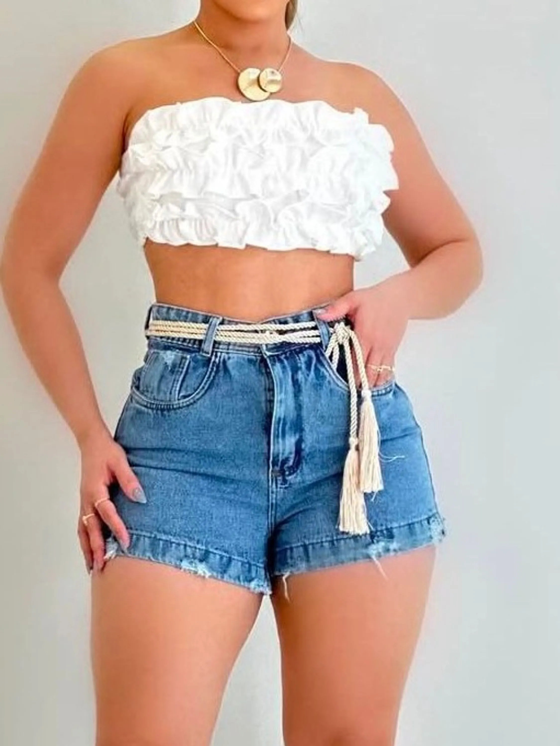 Shorts jeans com cinto feminina