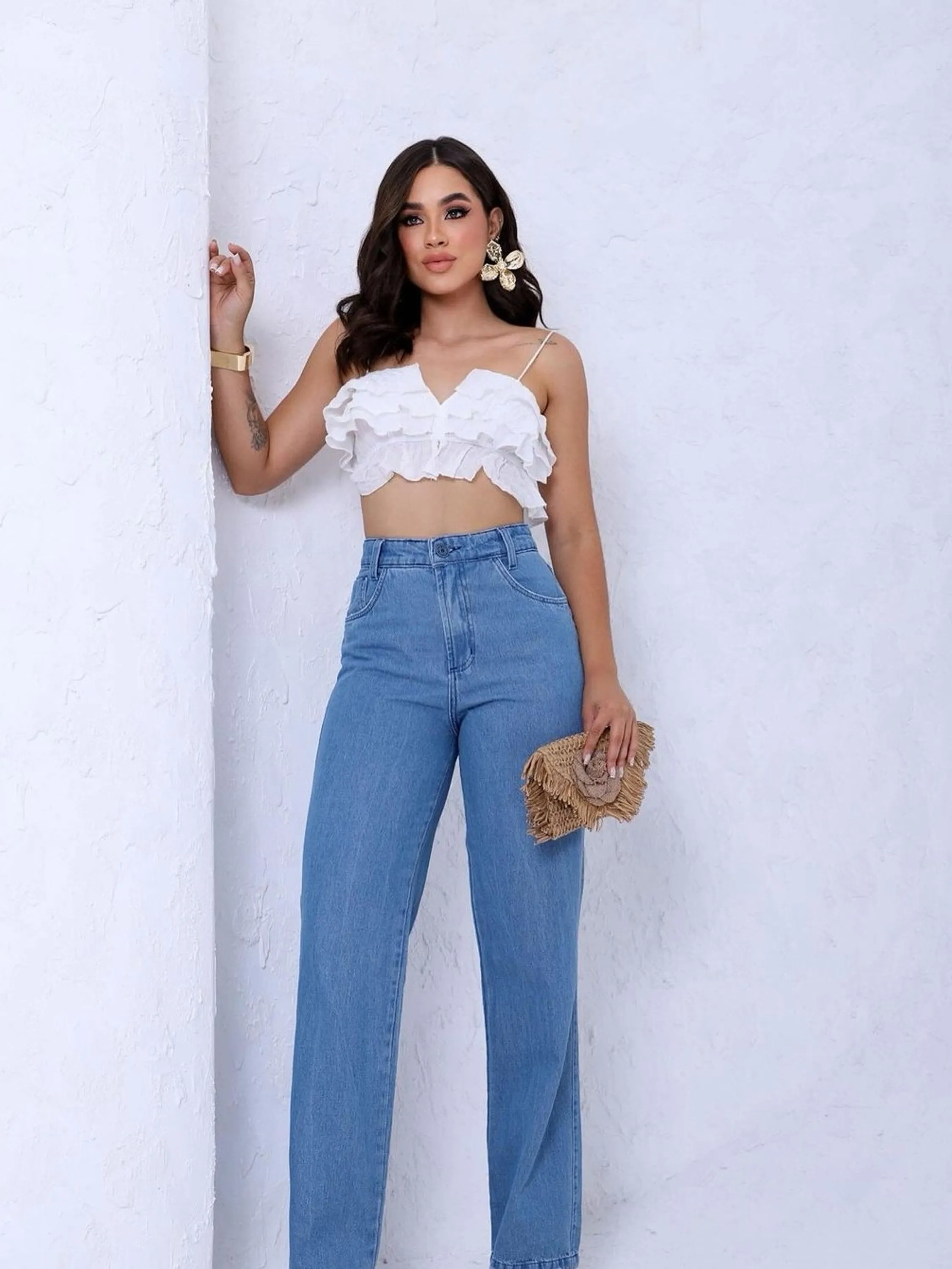 Calças jeans wide leg feminina