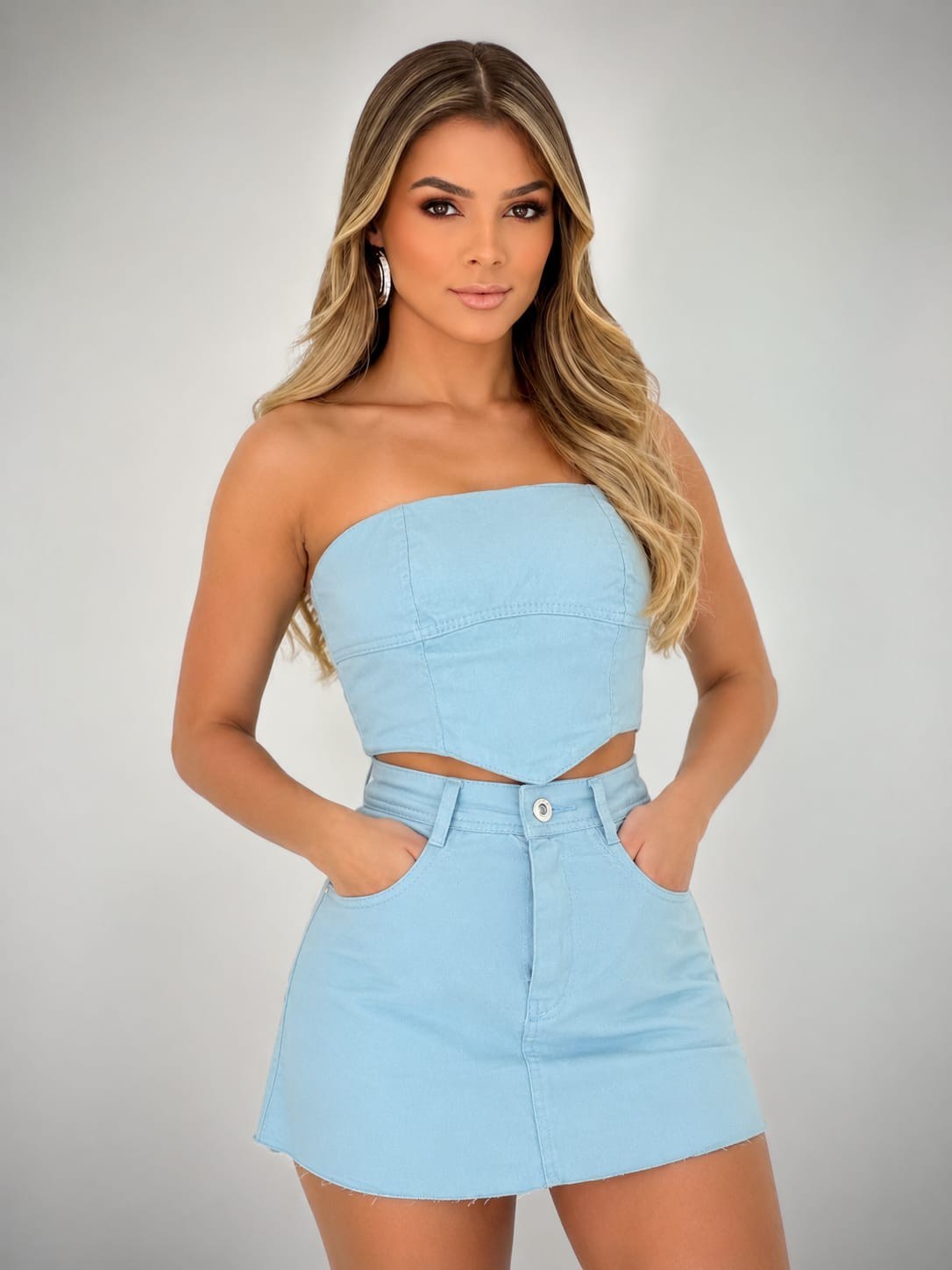 Conjunto Short Saia jeans feminina