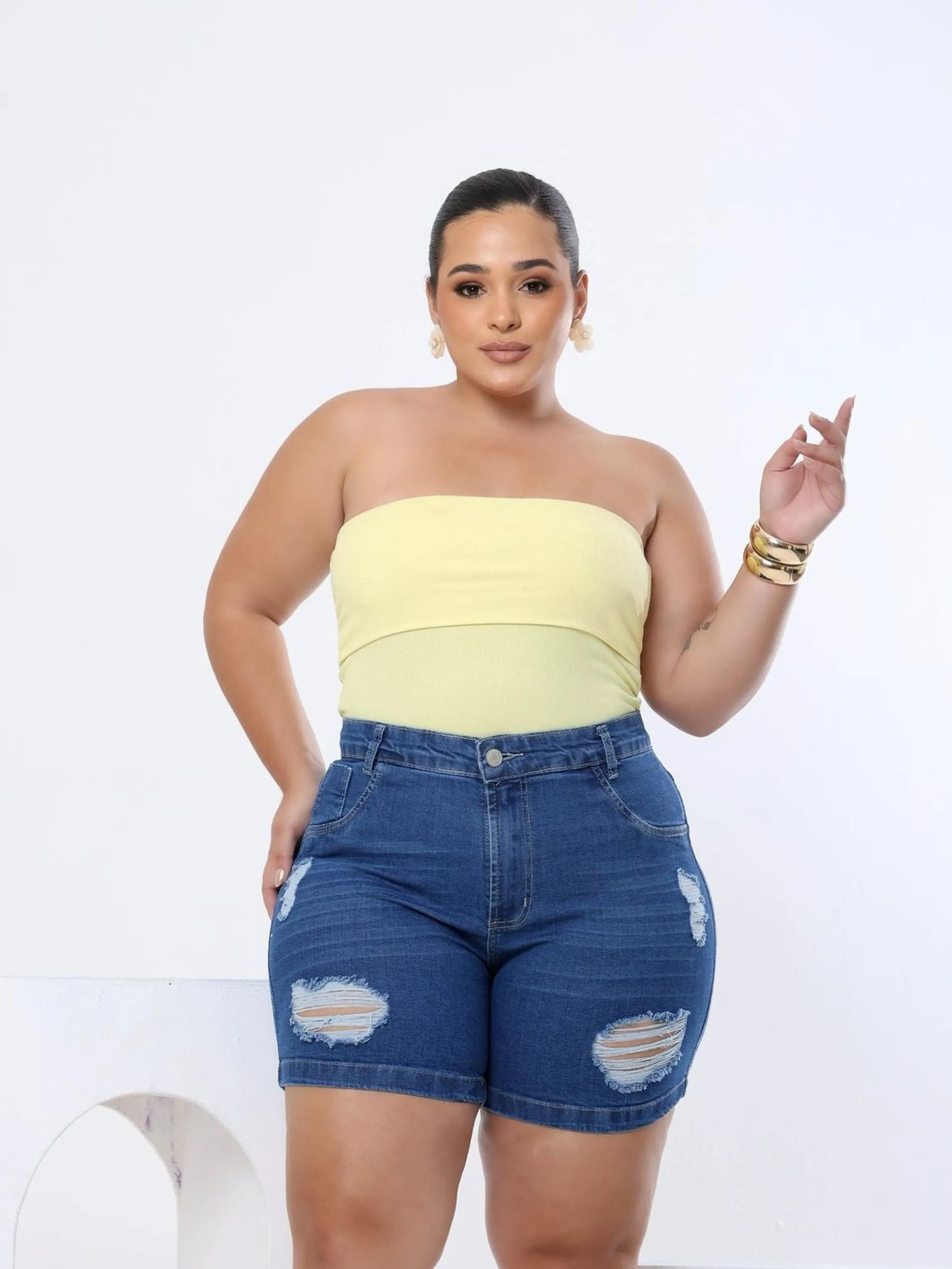 Shorts jeans plus size feminina