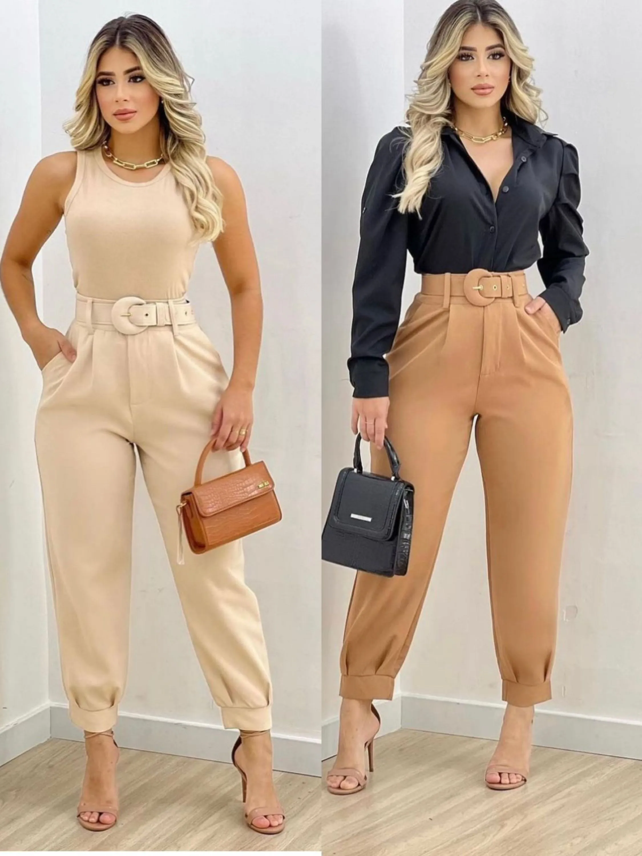 Calça com cinto #295 feminina panda moda