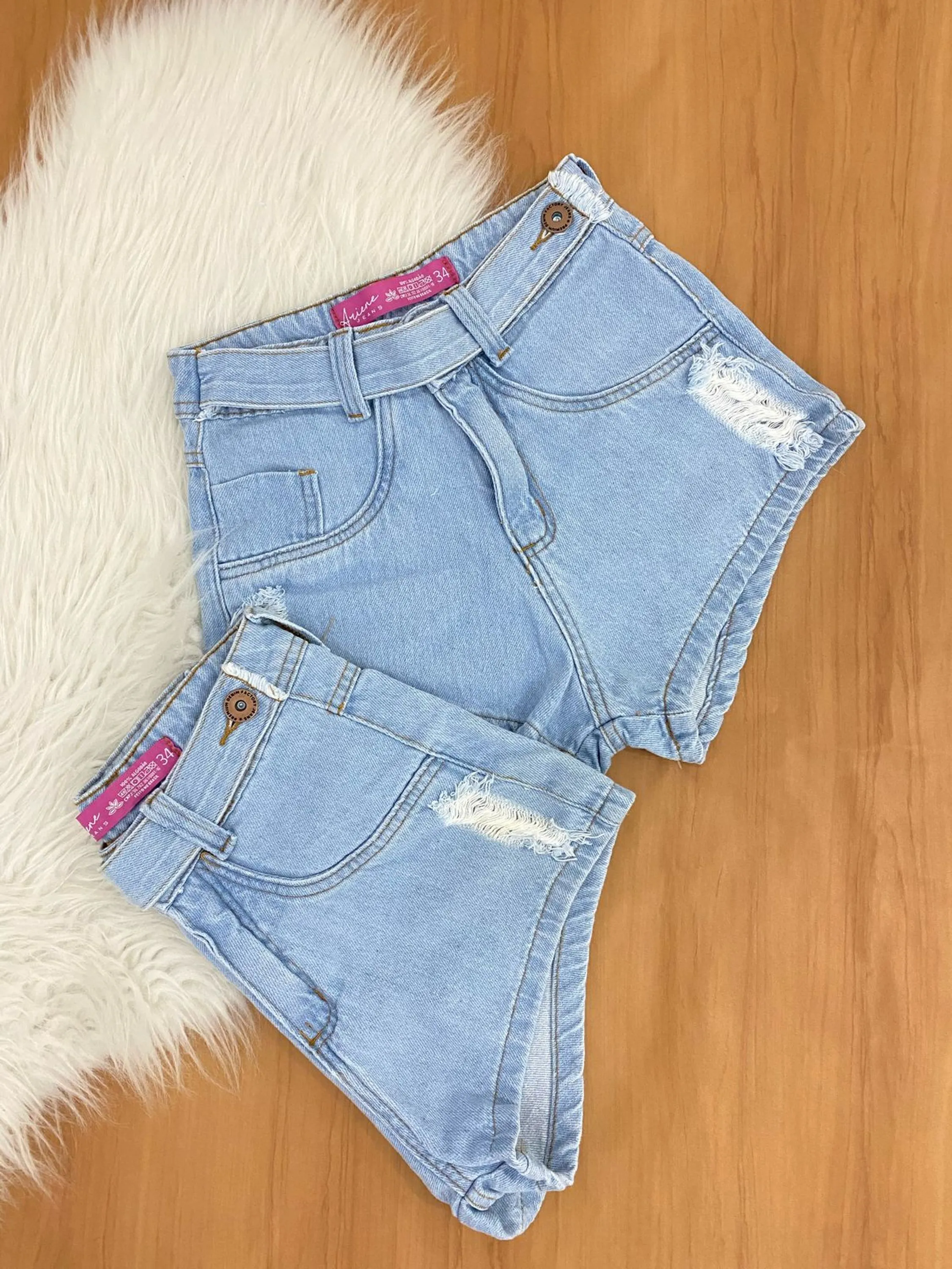 SHORT JEANS FEMININO CINTURA ALTA DELAVE TIRA COS