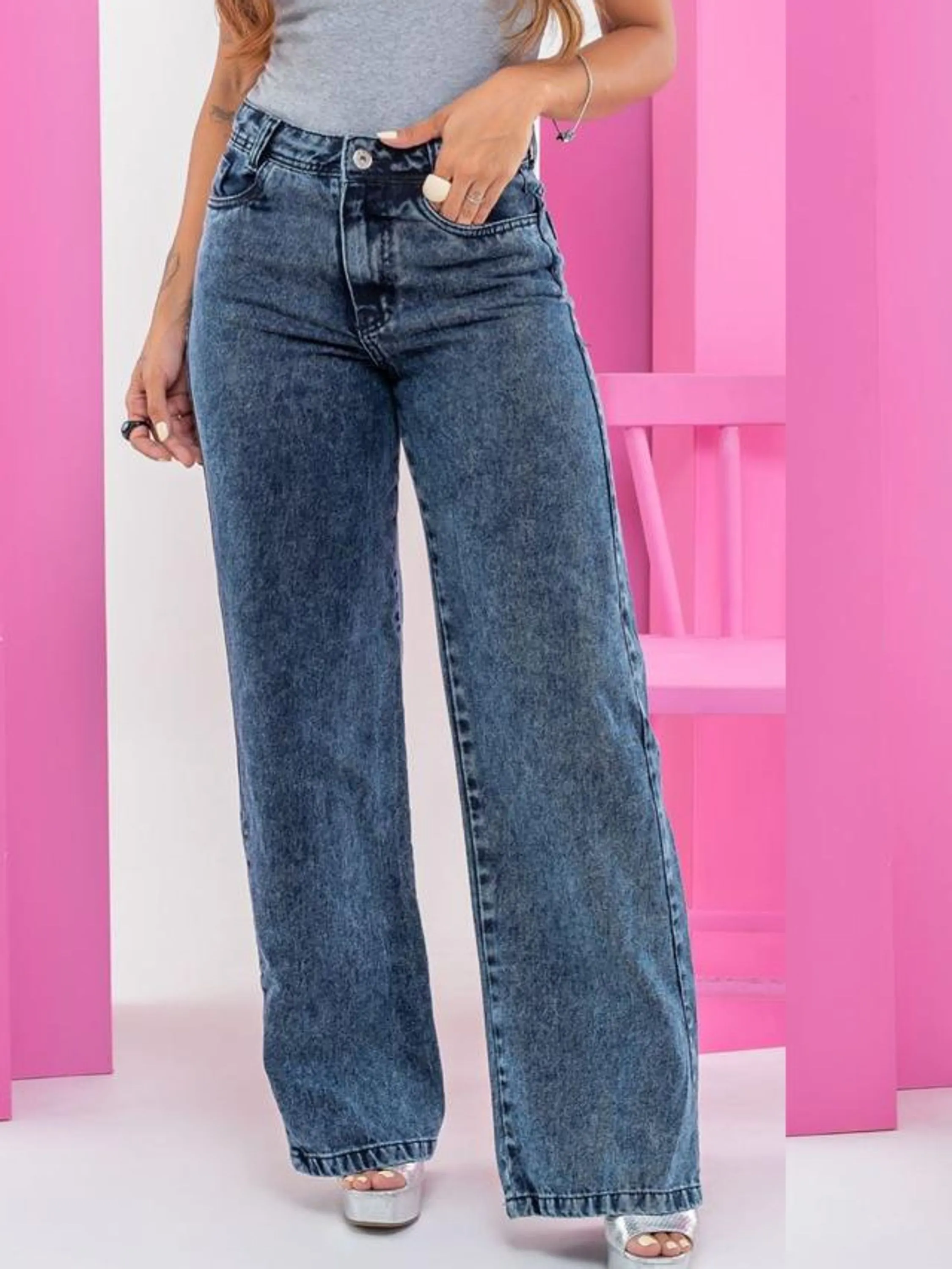 CALÇA JEANS FEMININA MARMORIZADA