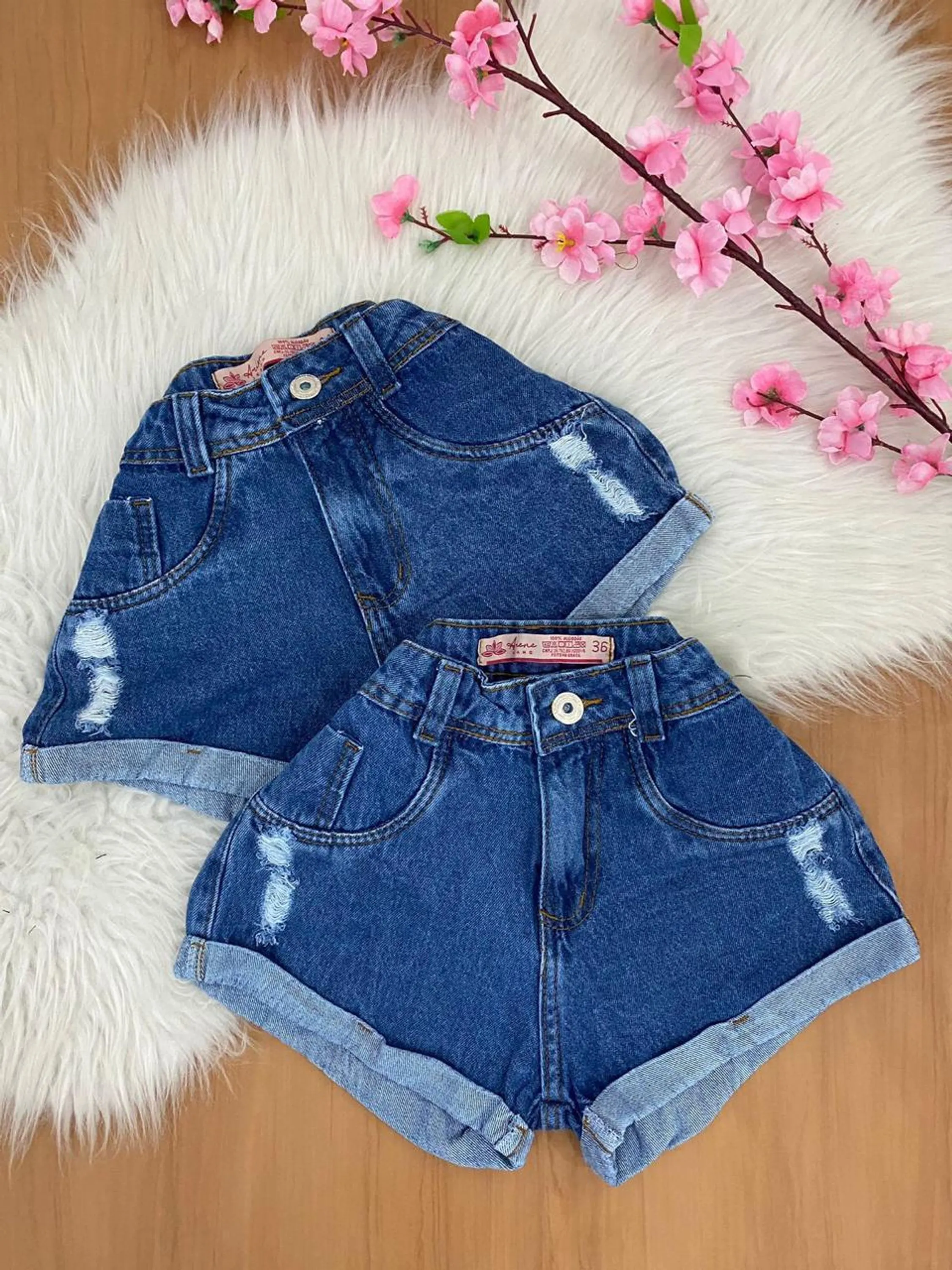 SHORT JEANS FEMININO AZUL DOBRADO