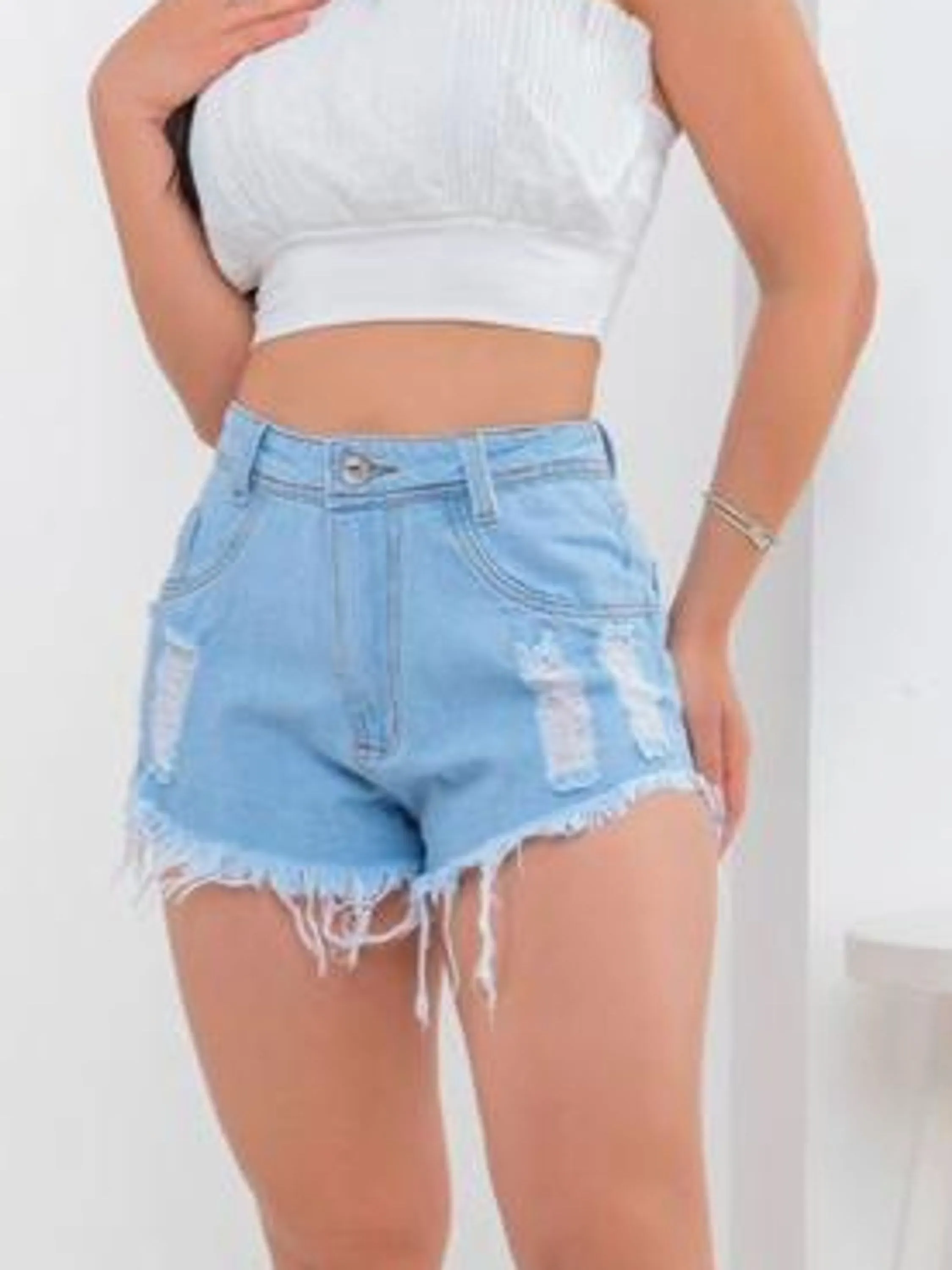 short jeans feminino lindinho 2 dt desfiado