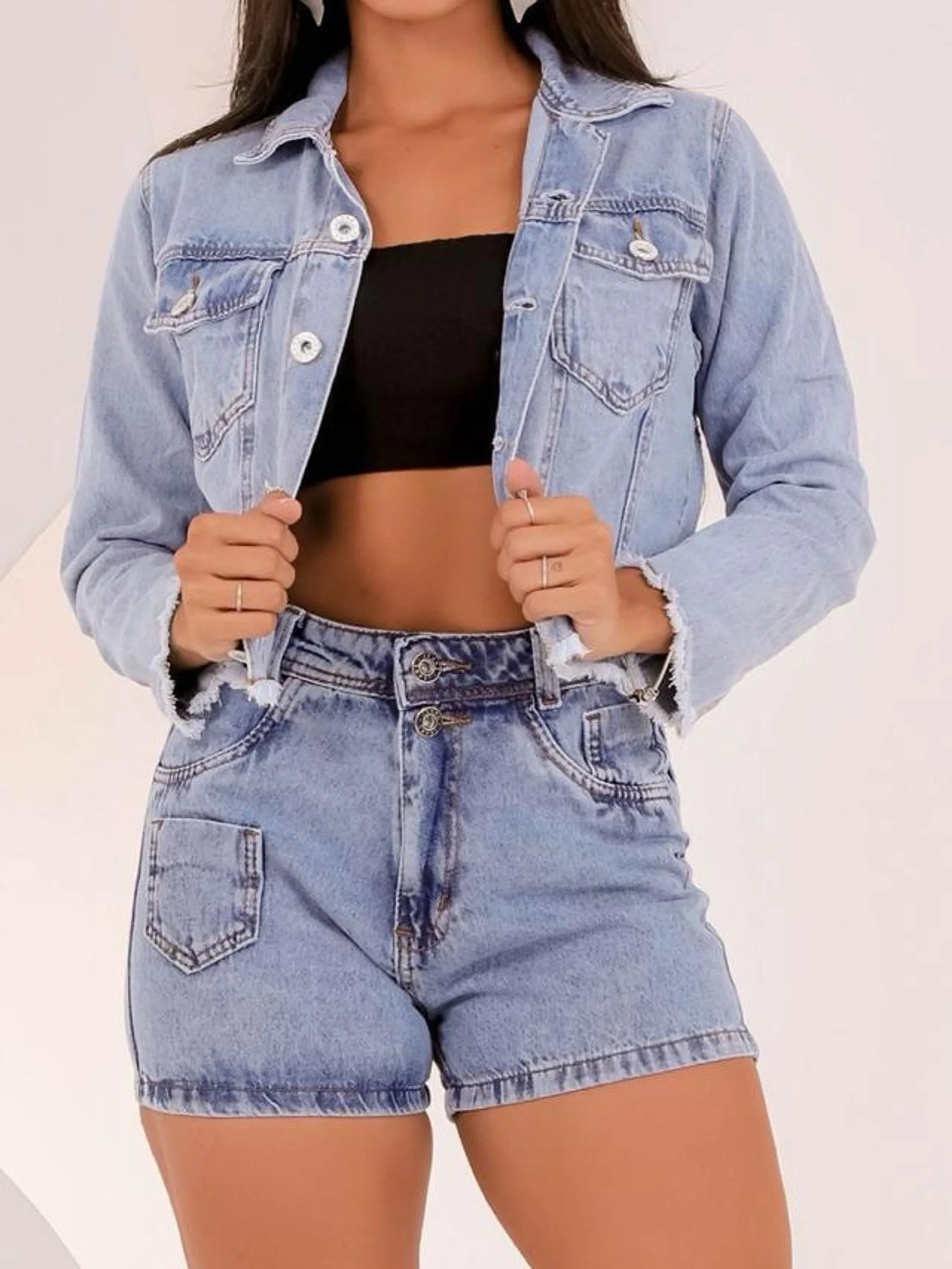 SHORT JEANS FEMININO AREIA BOLSINHO