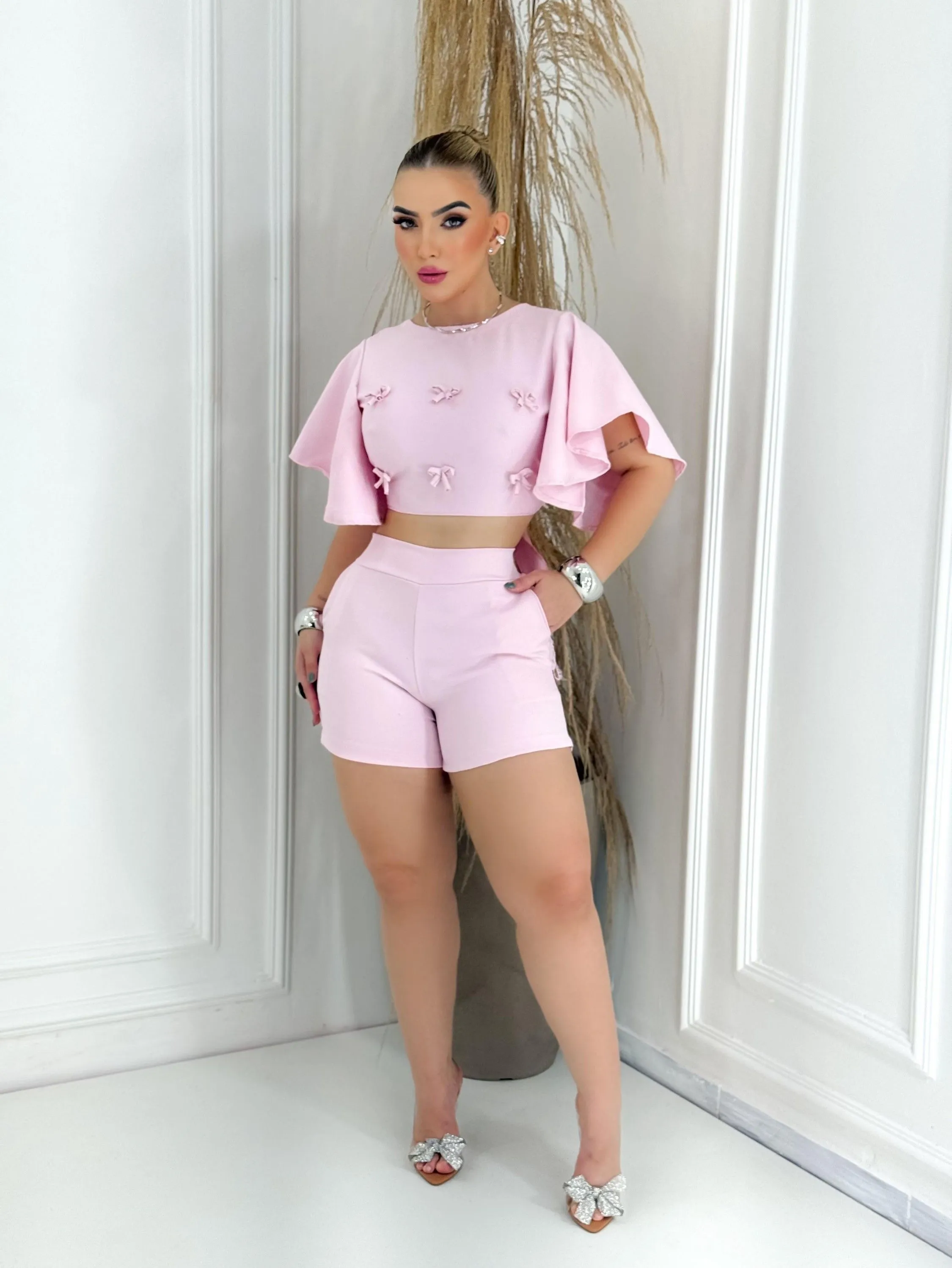 Conjunto Feminino Alfaiataria Cropped Lacinho