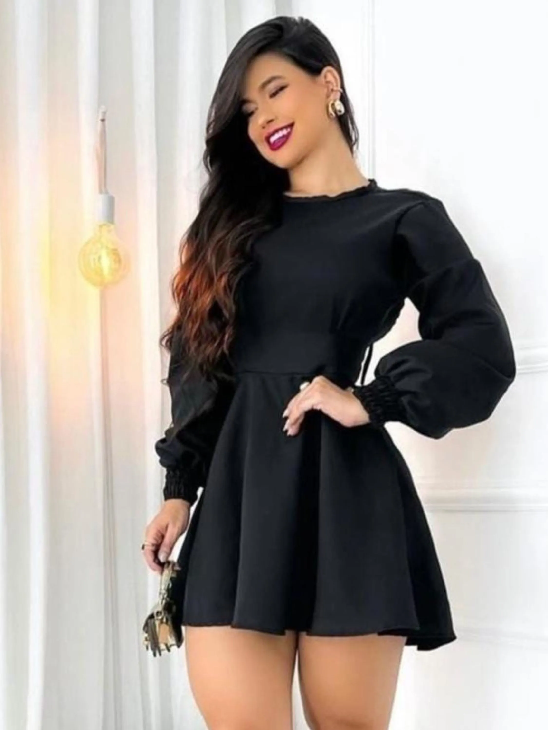 Vestido Curto Manga Longa Alfaiataria