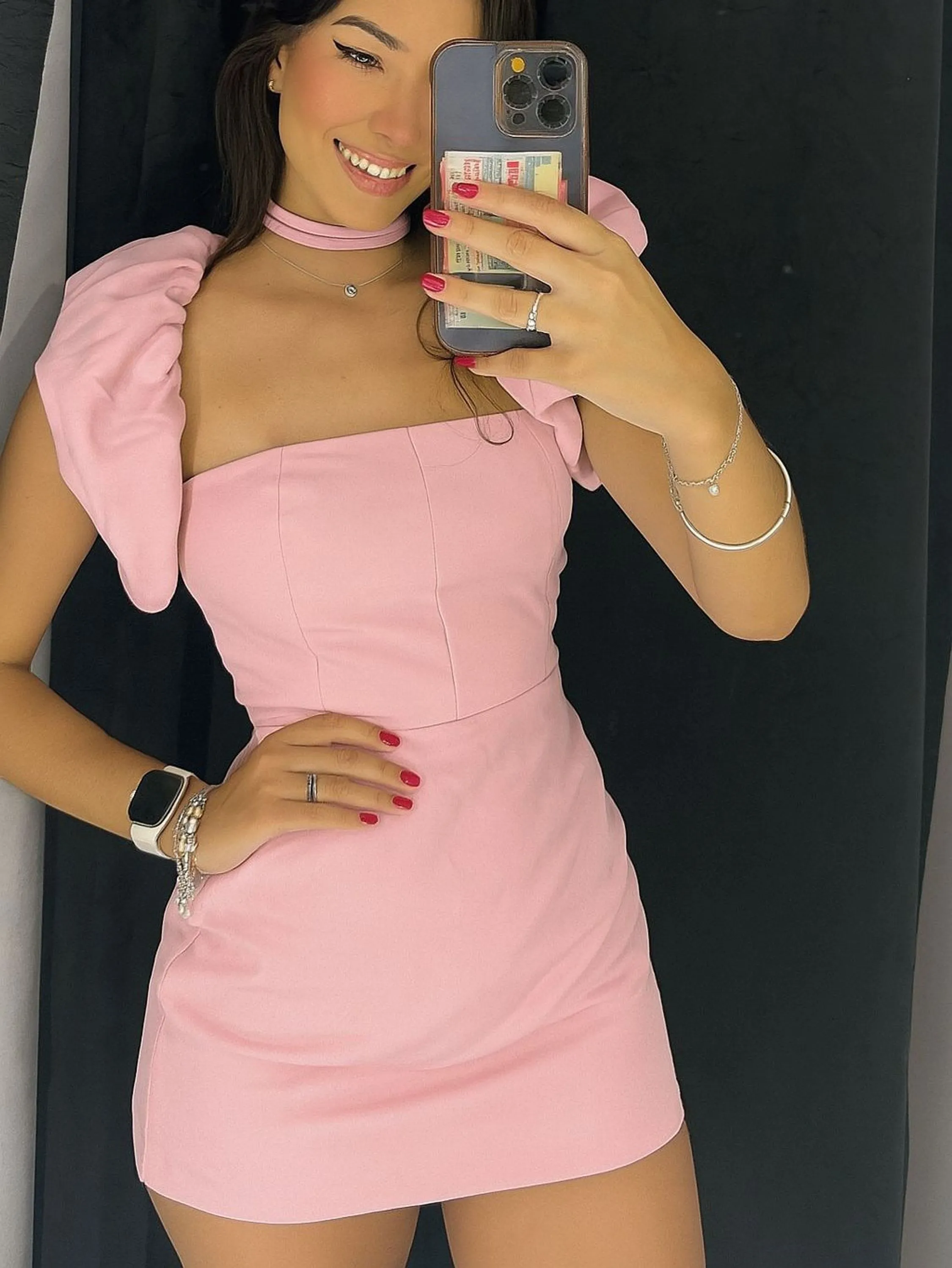 Vestido Curto Alfaiataria Alcinhas Amarração