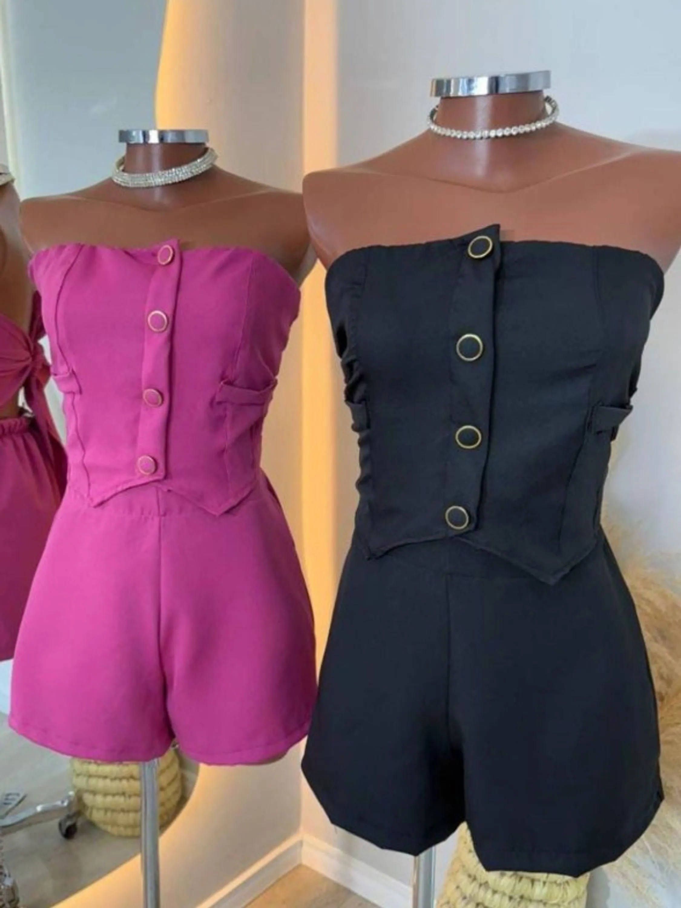 Conjunto Feminino Cropped Botão Alfaiataria