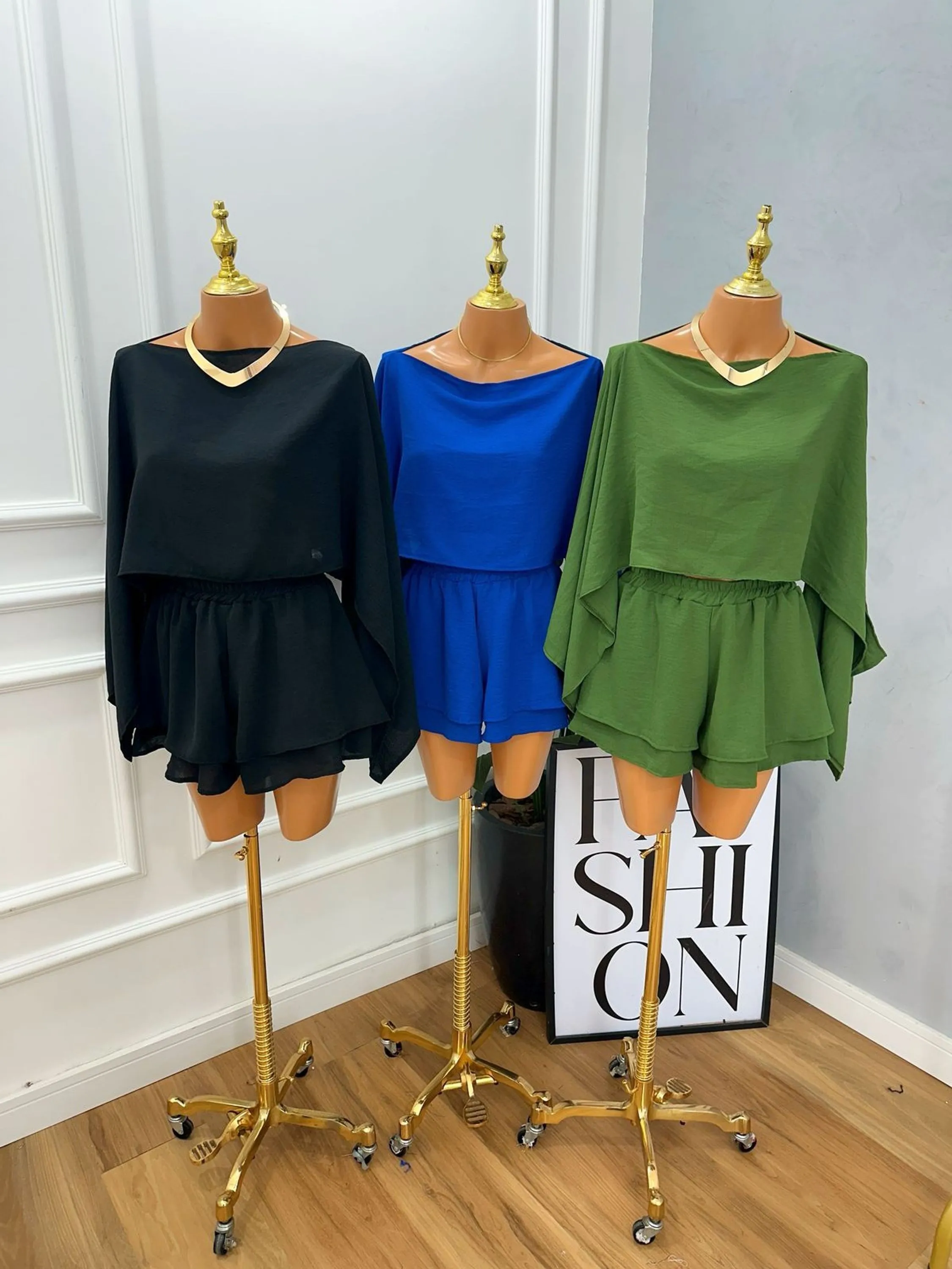 Conjunto Feminino Short Saia Tecido Duna
