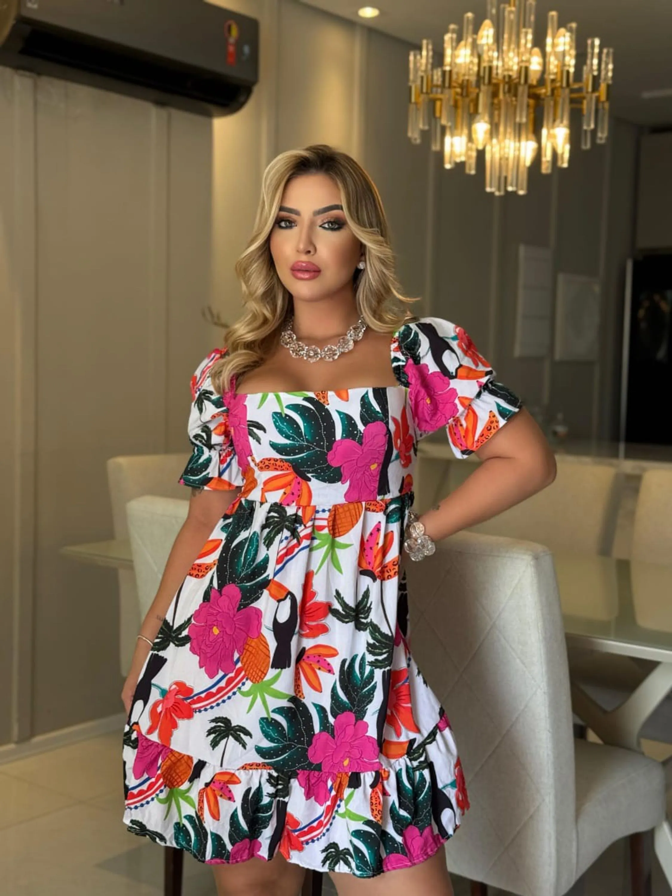 Vestido Estampado Com Manguinha Crepe Barbie