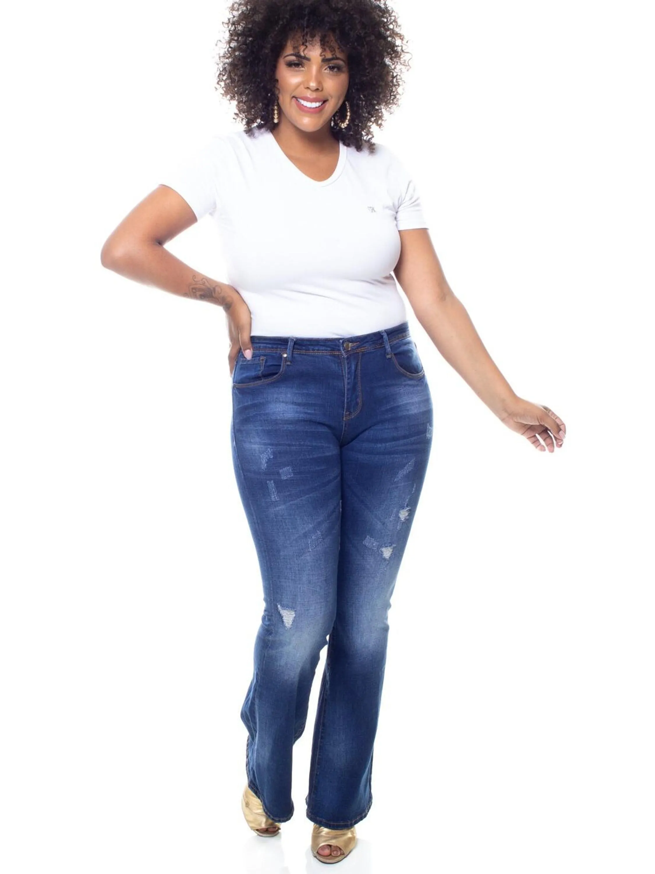 Calça jeans flare Plus size com elastano power