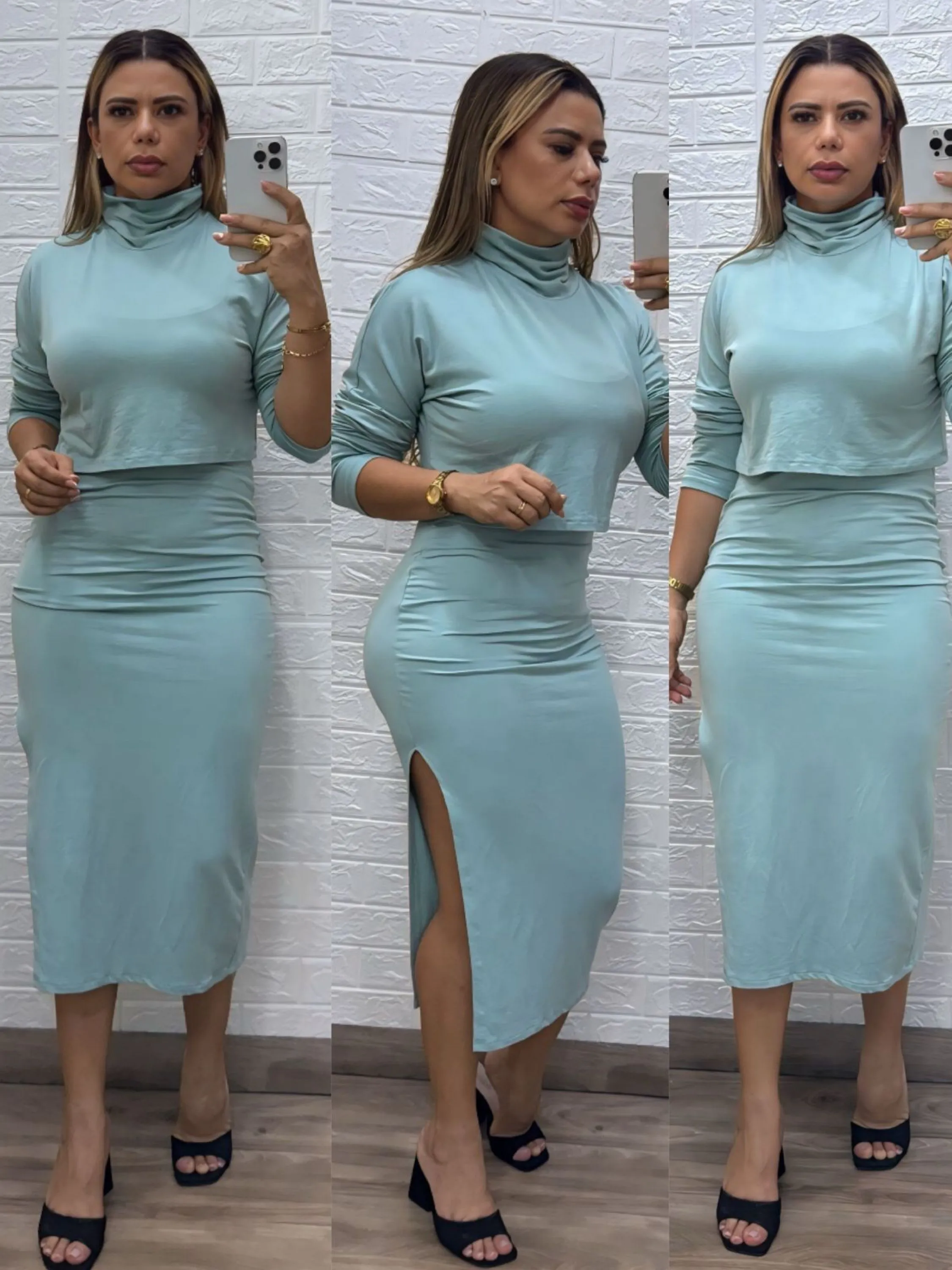 Conjunto croped +saia midi