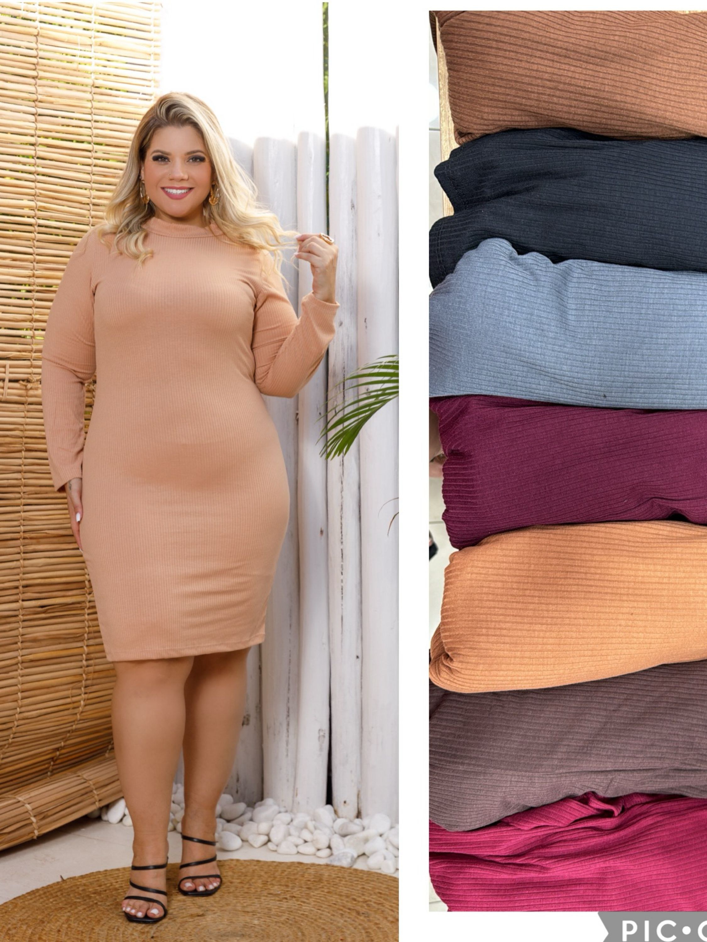 Vestido midi manga longa