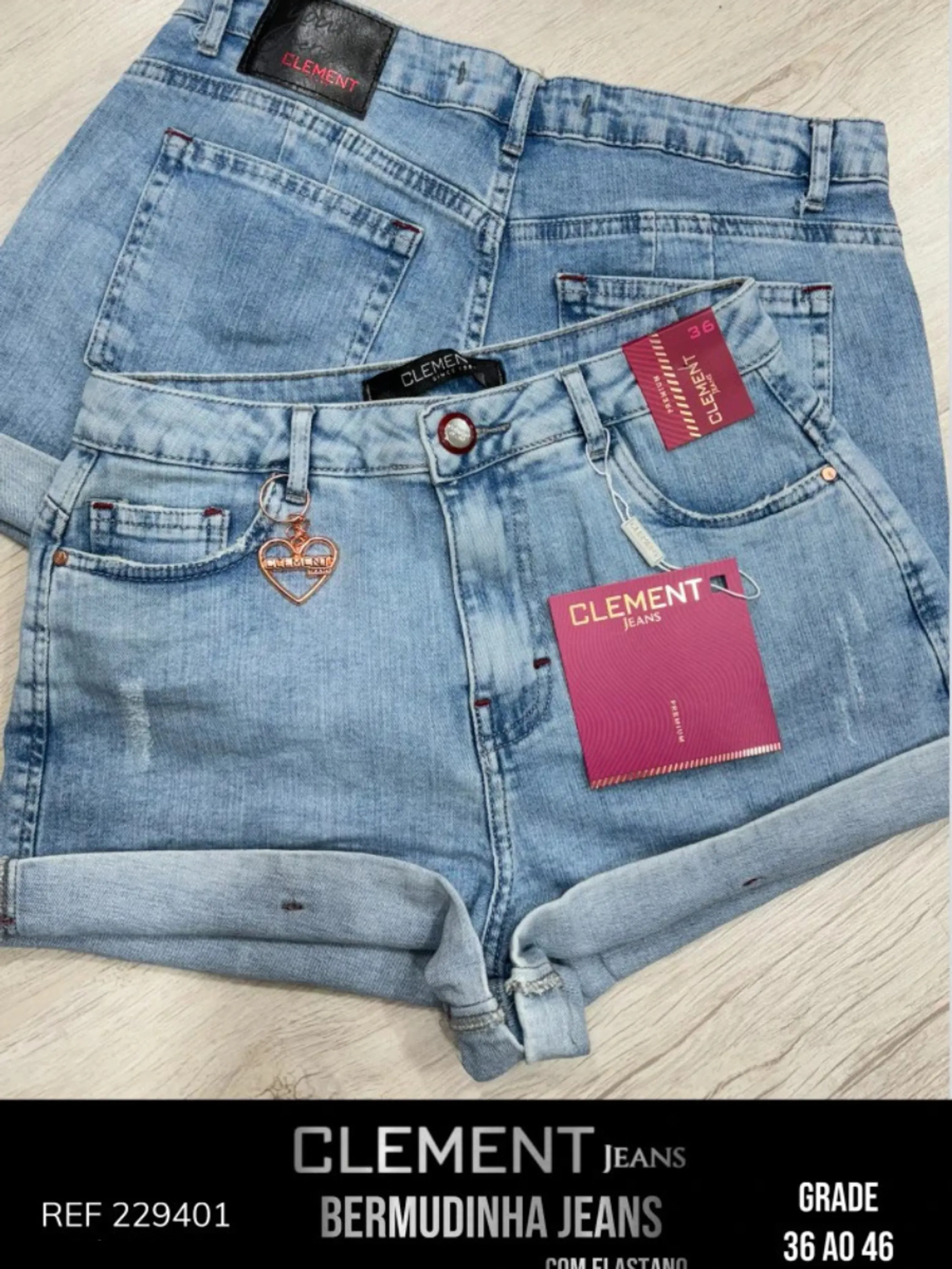 Kit Shorts C/Barra Jeans Feminino Clement REF 229401