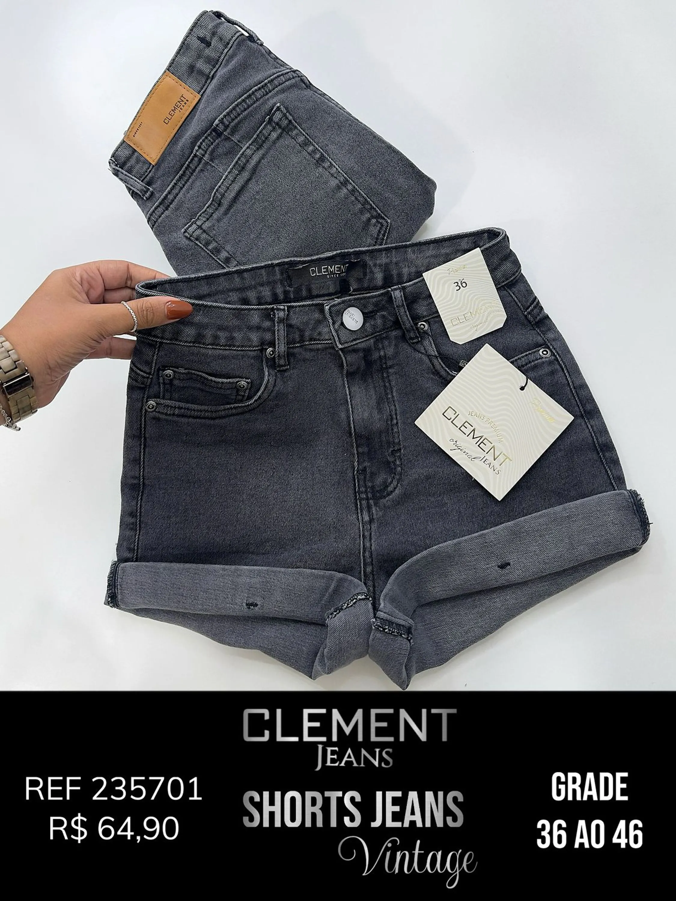 Kit Shorts C/Barra Jeans Feminino Vintage Clement REF 235701