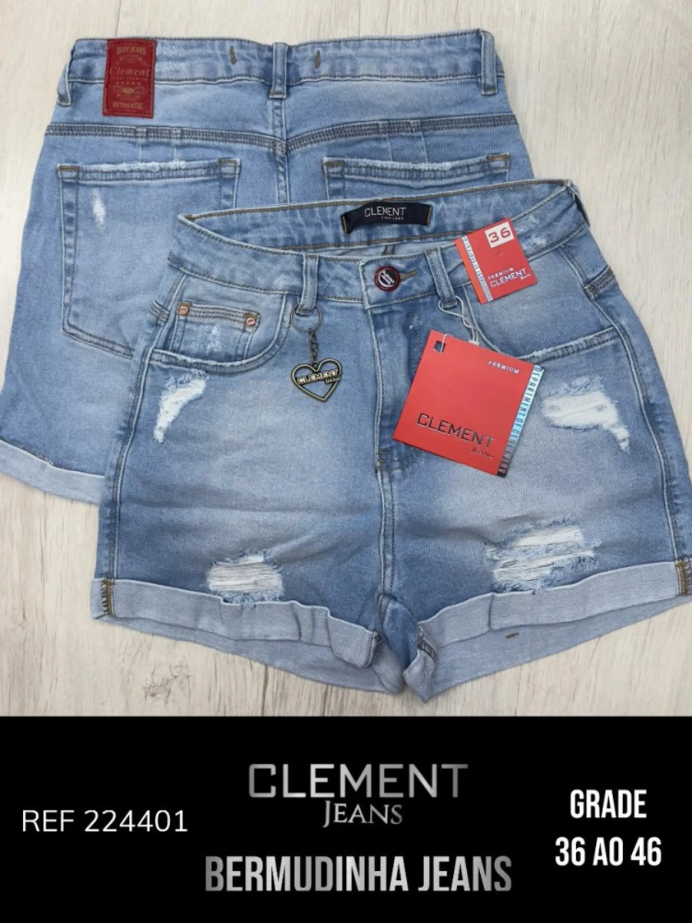 Kit Shorts C/Barra Jeans Feminino Clement REF 224401