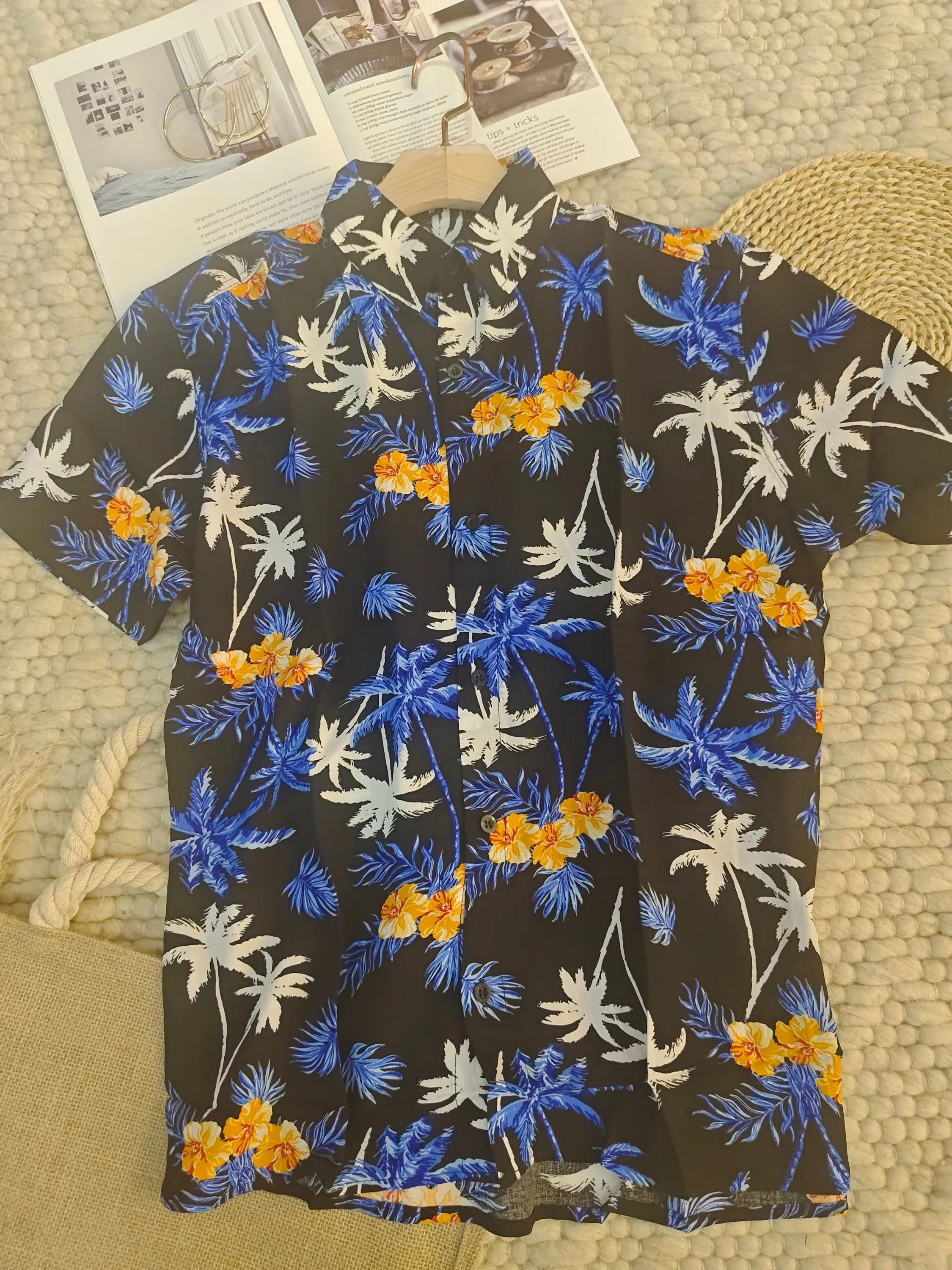 Camisa Floral Havaiana Praia Verão Masculino Manga Curta De Botão Tecido Viscose