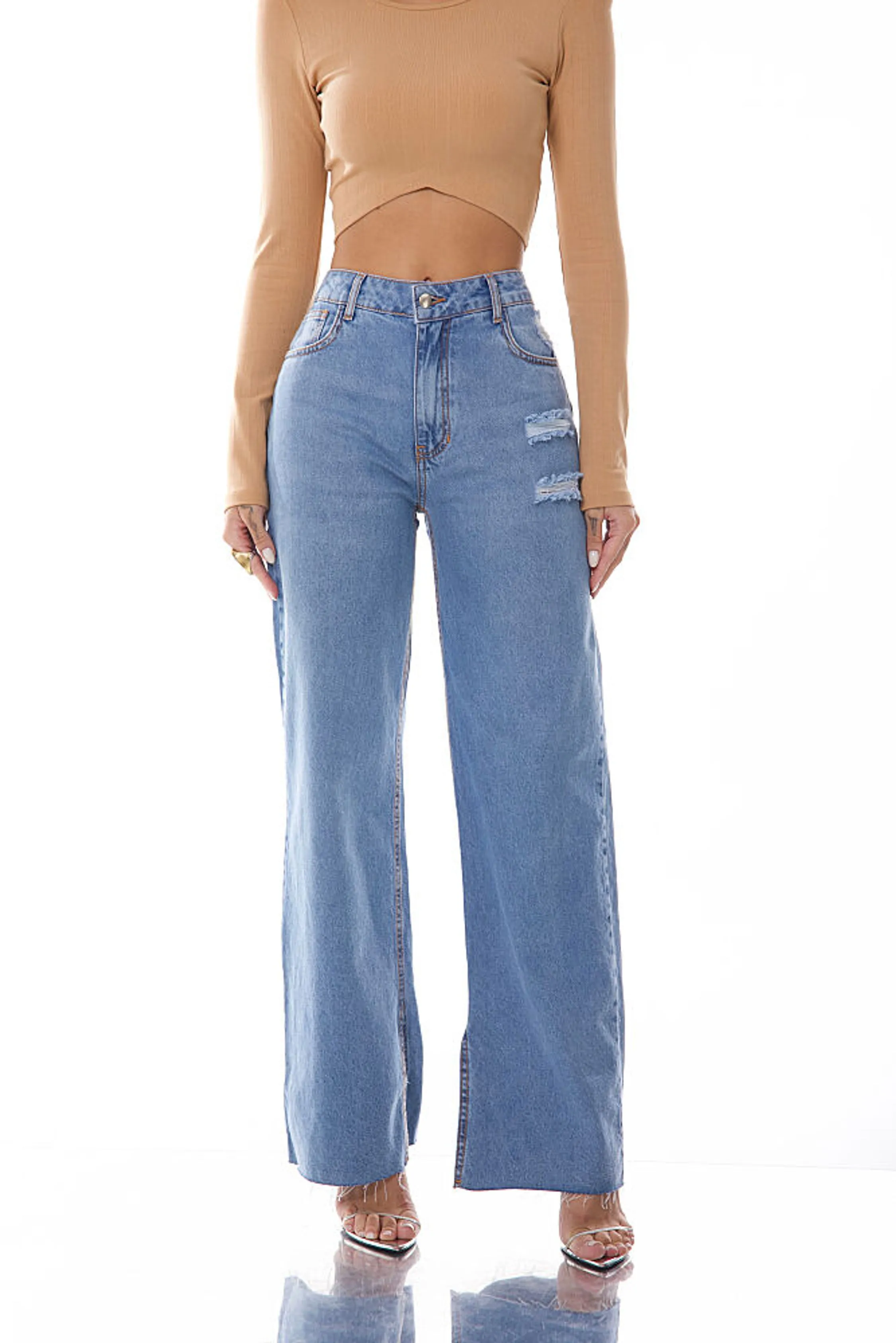 CALCA WIDELEG JEANS BASIC