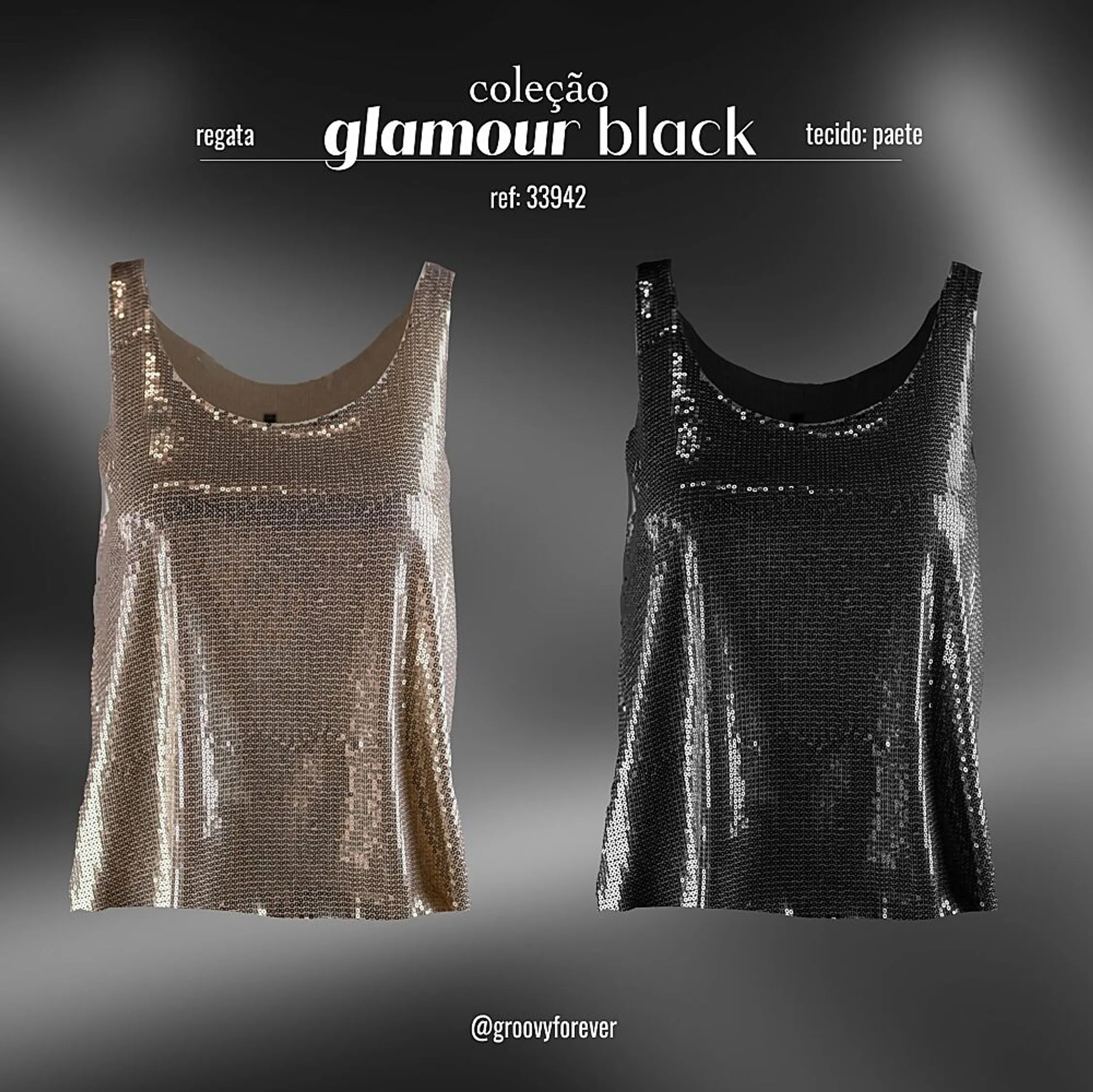 REGATA GLAMOUR BLACK PAETE A FIO