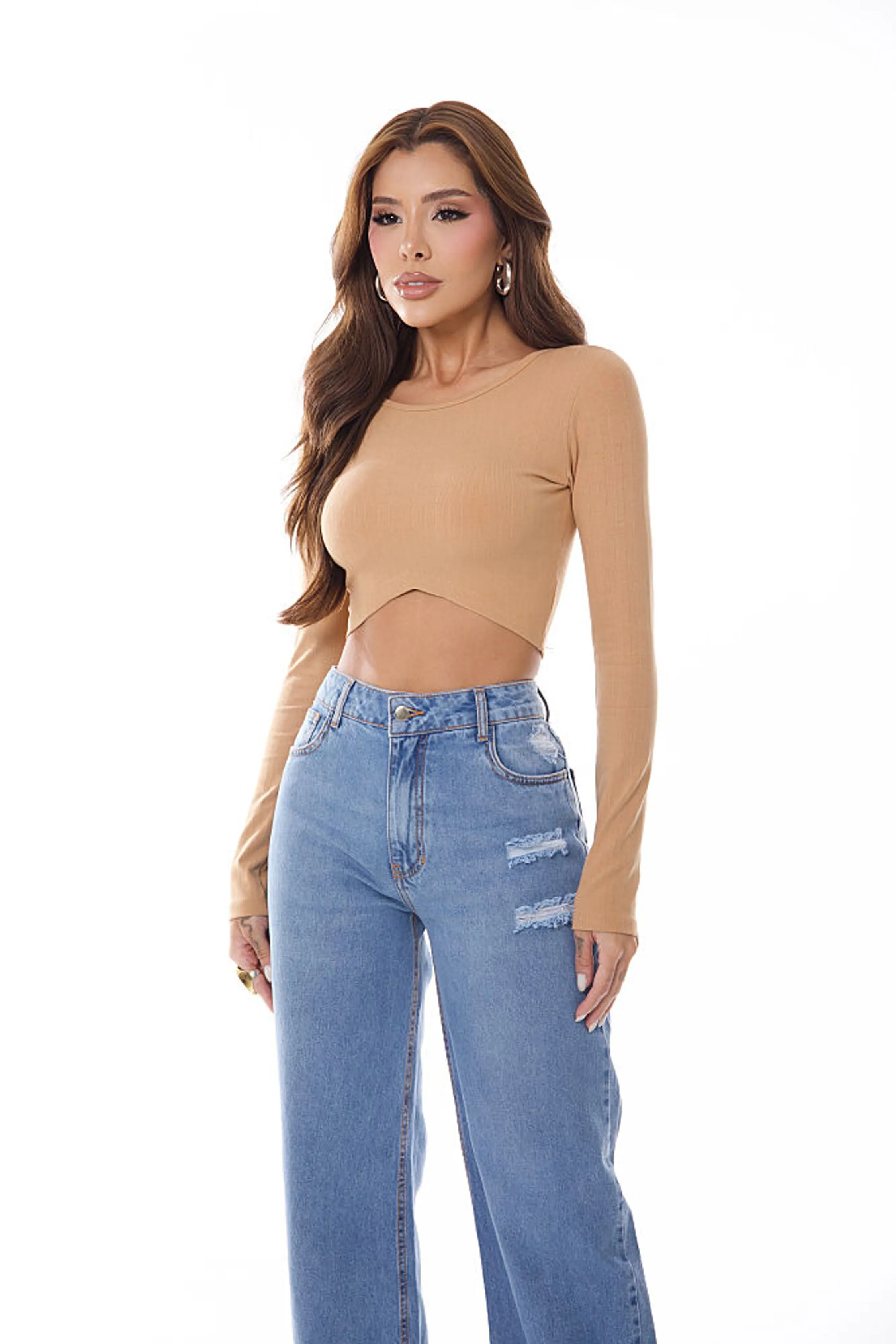 CROPPED CANELADO BALI ML BARRA V
