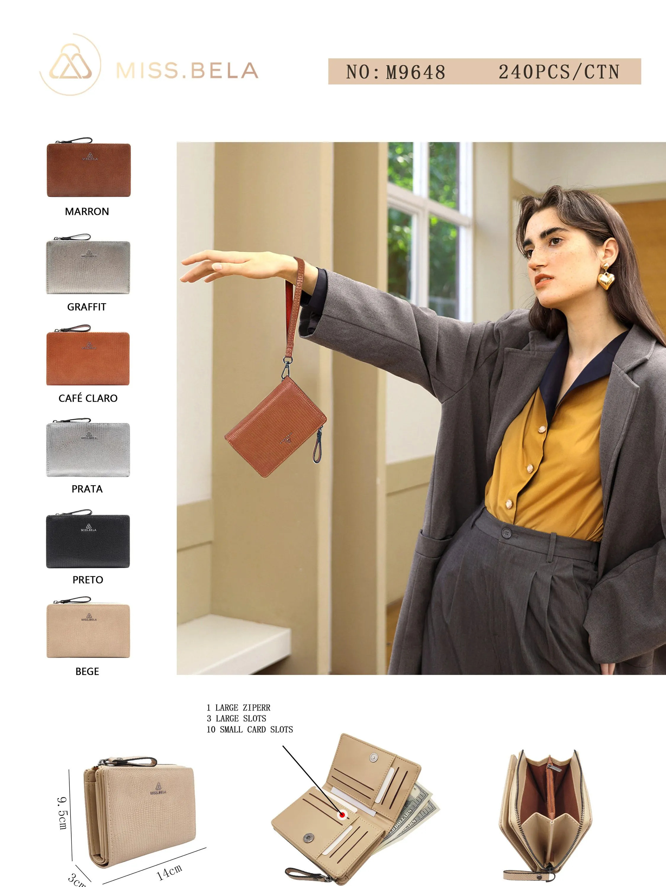 Kit de 3 peças carteira feminina