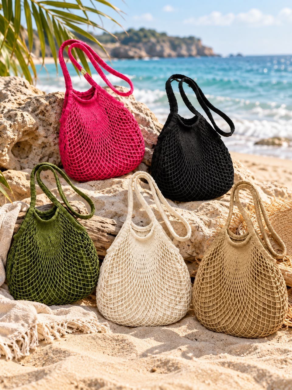 Bolsa de Praia em Tela de Crochê com Alça Longa – MZ520