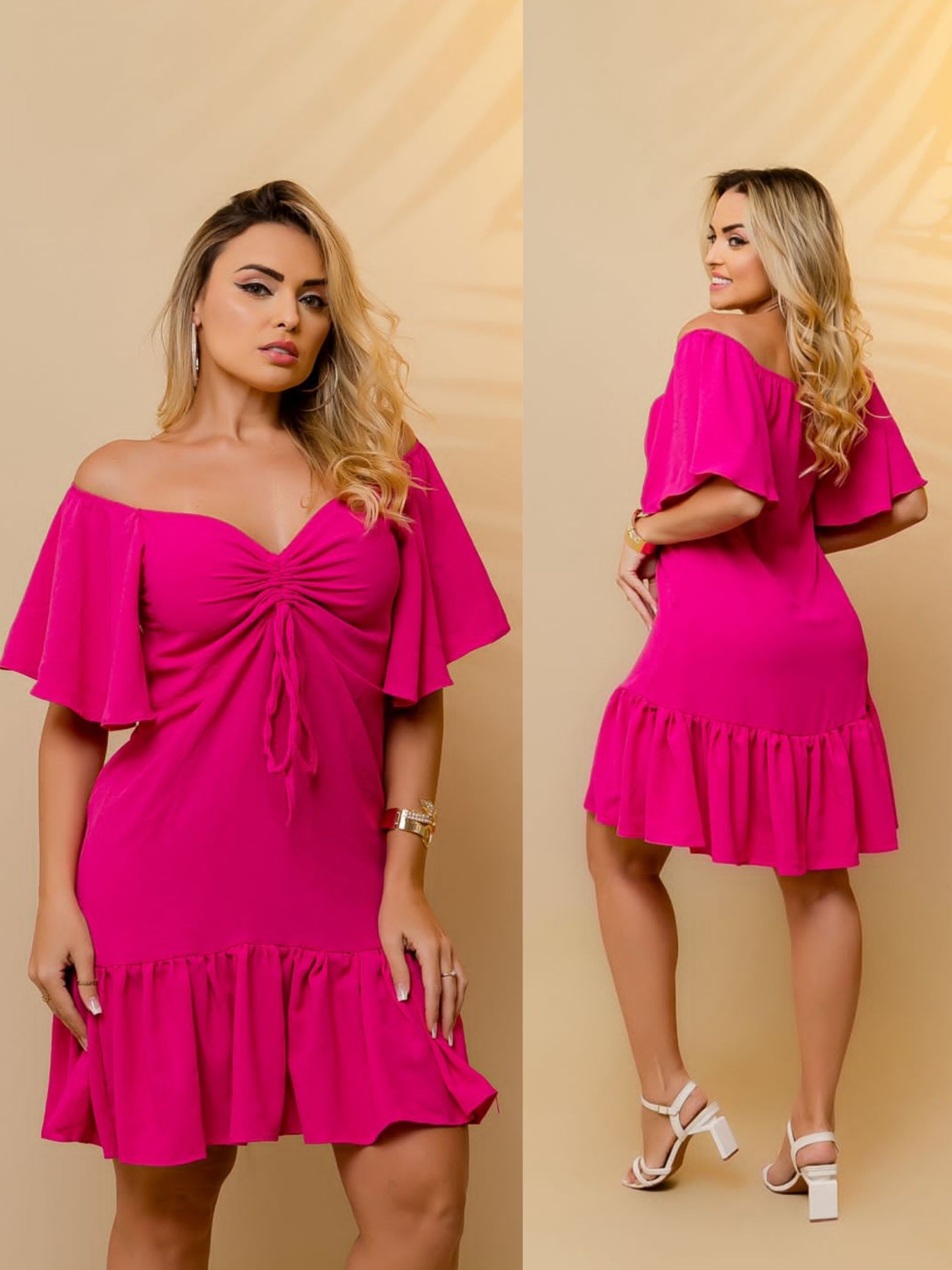 Vestido Franzido Crepe Duna Feminino