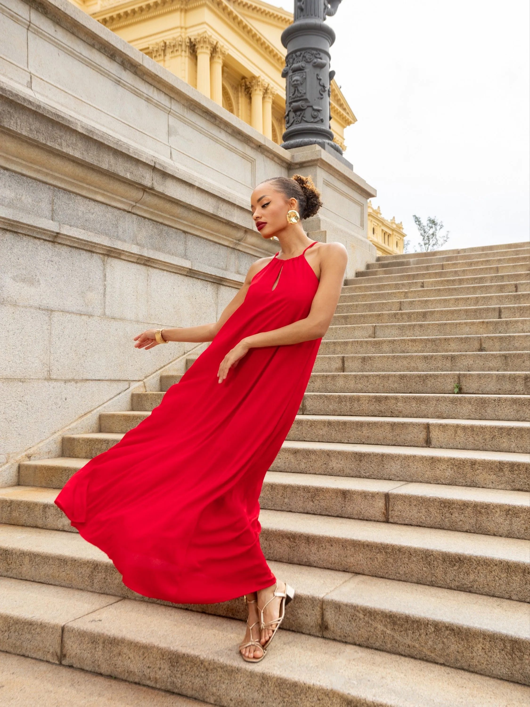 Vestido longo liso