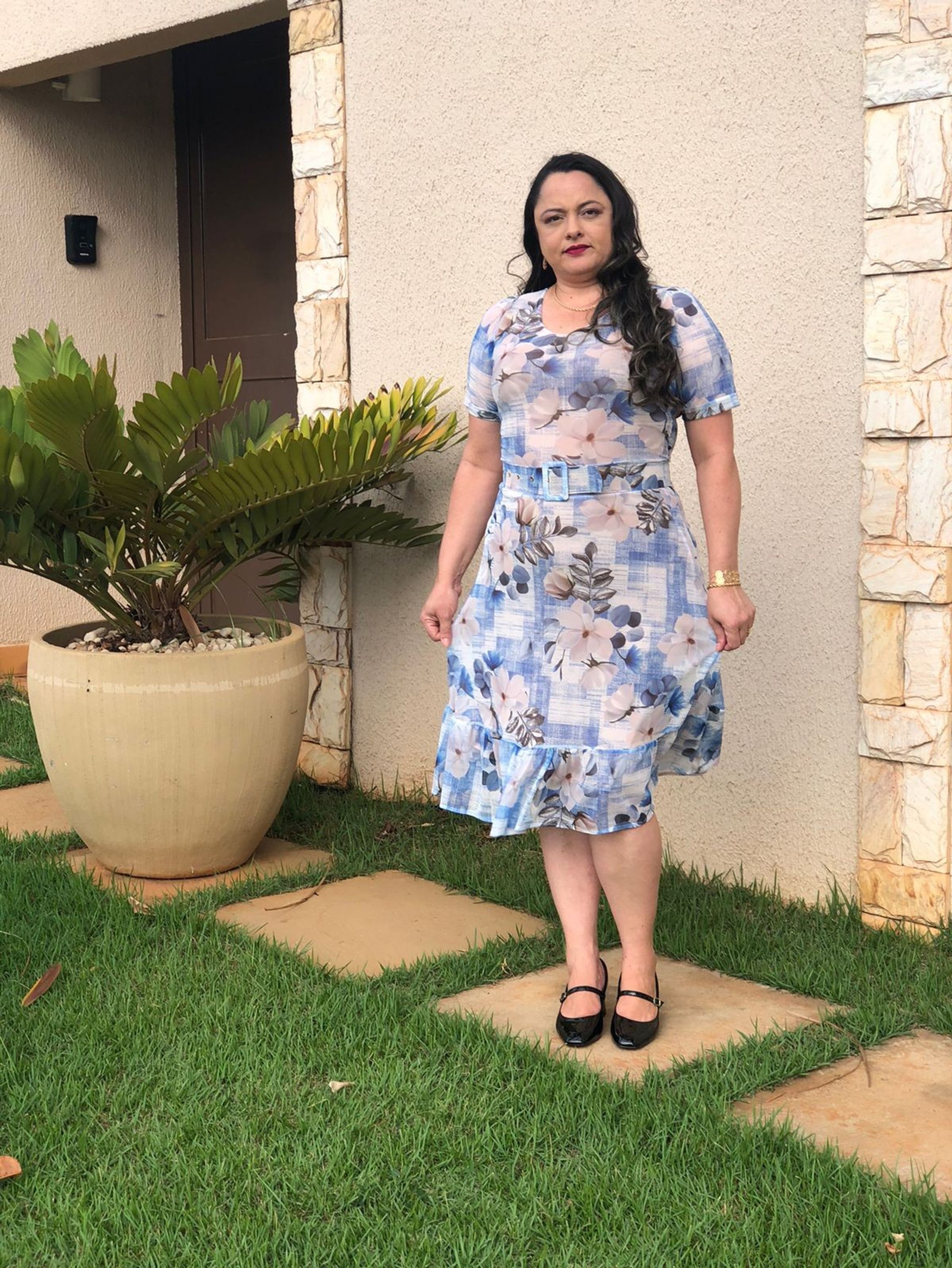 Vestido Estampado Midi Moda Evangélica Forrado