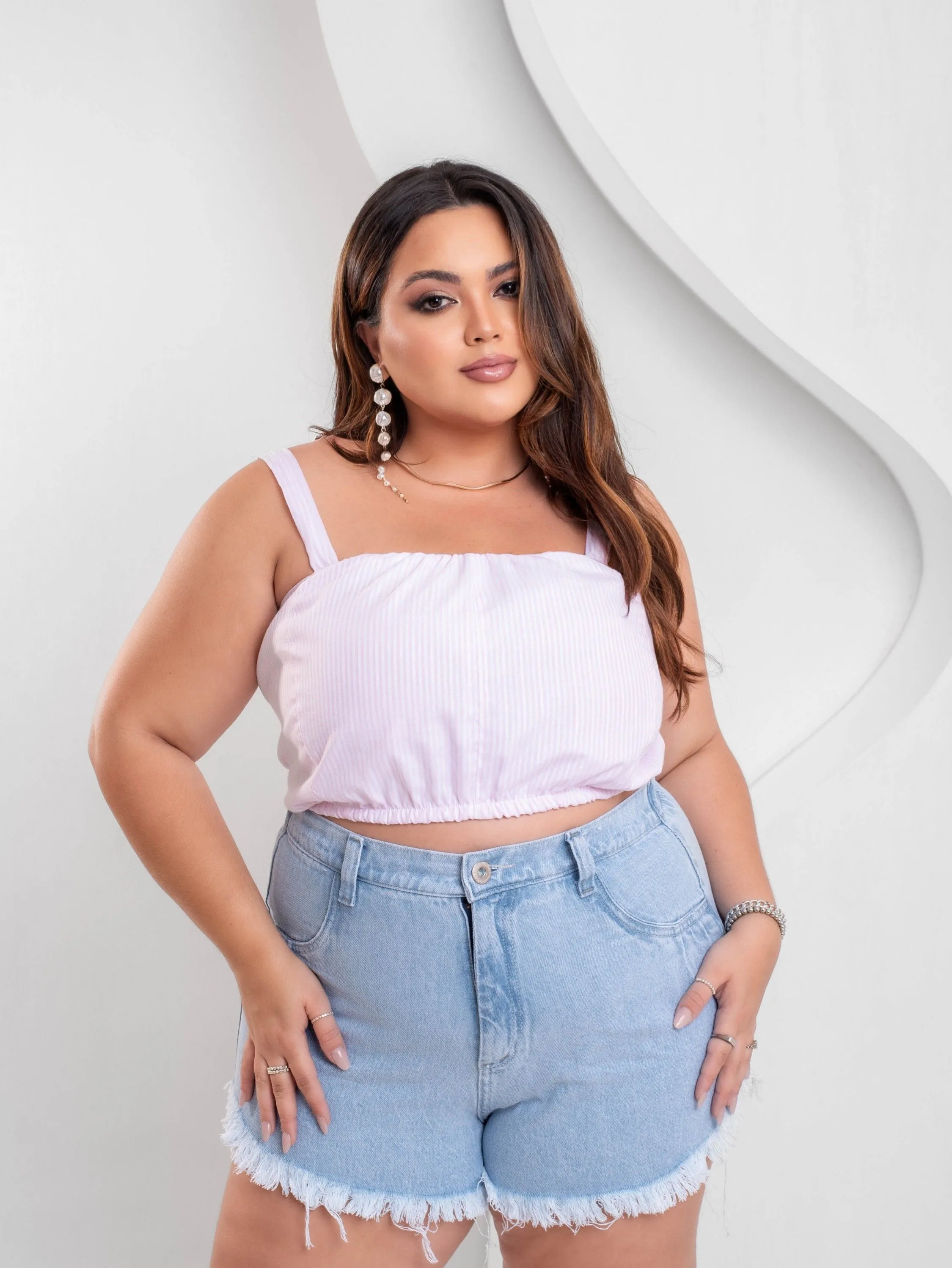 Cropped listrado Plus Size