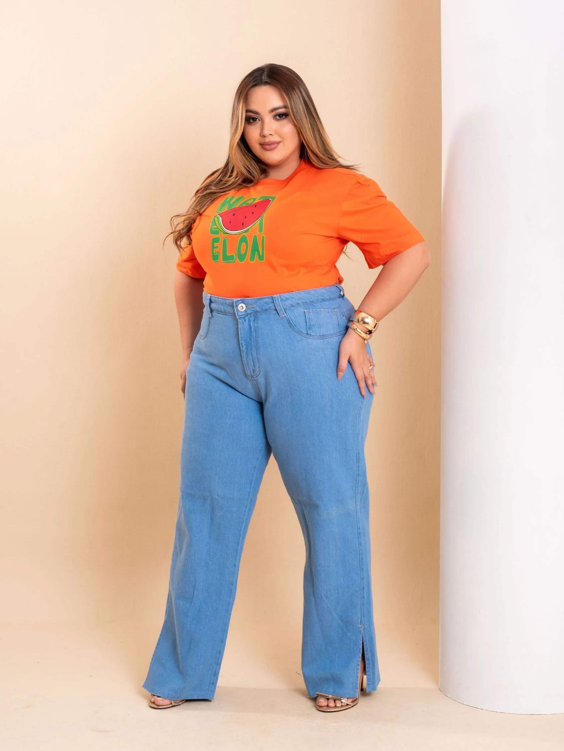 Calça Wide Leg jeans Plus Size 2322