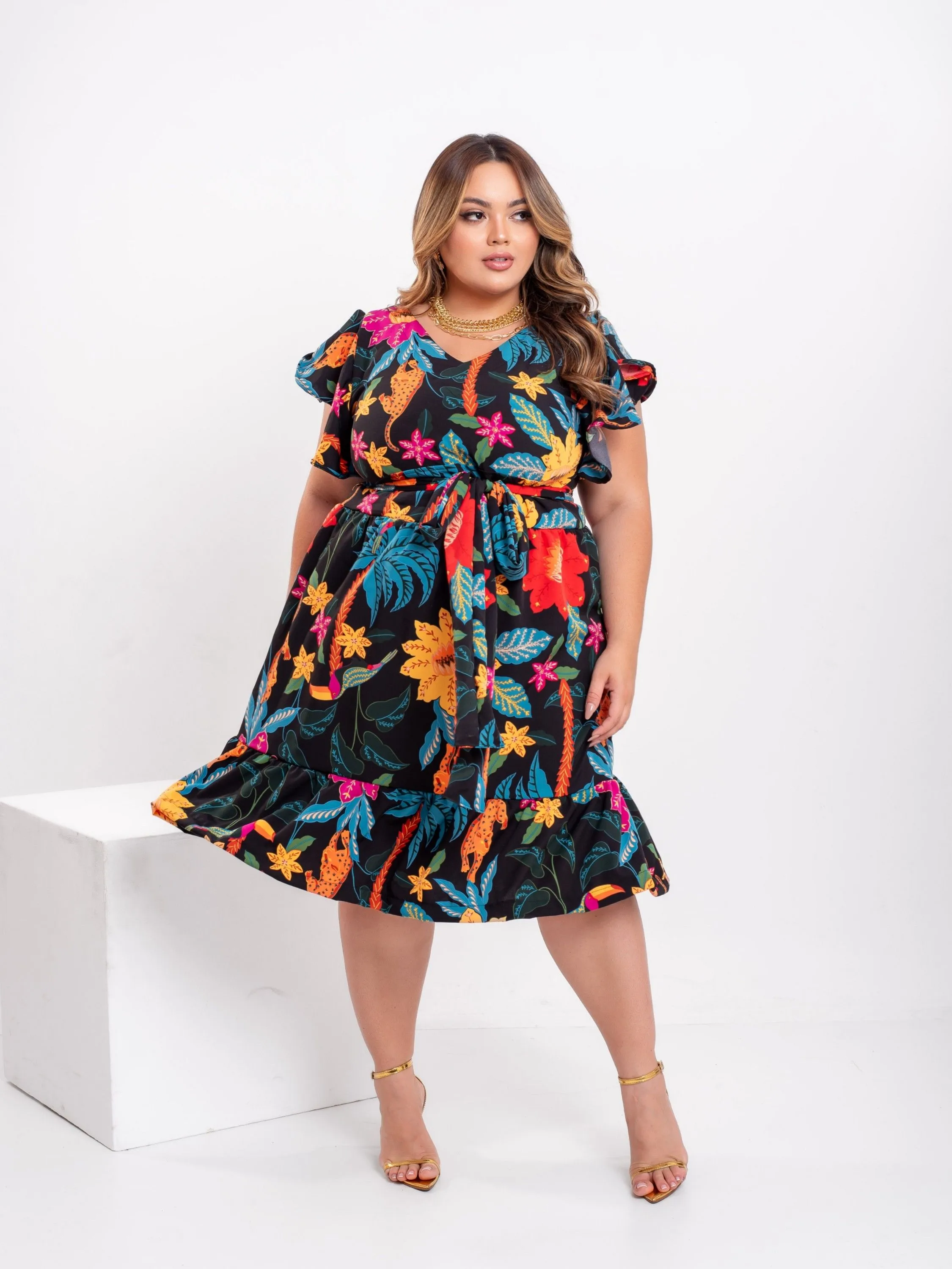 Vestido Midi Plus Size estampado