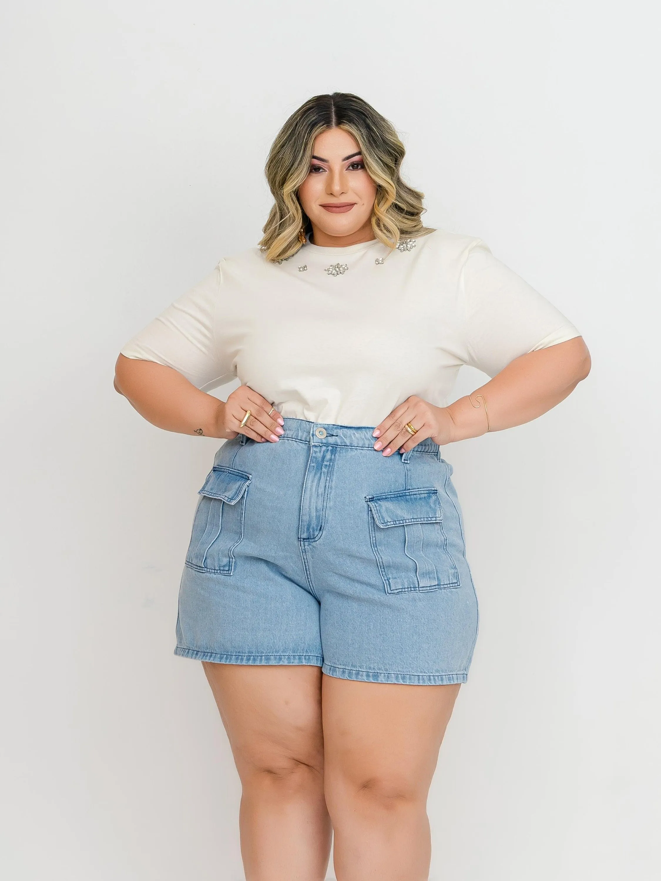 Short Jeans cargo Plus Size