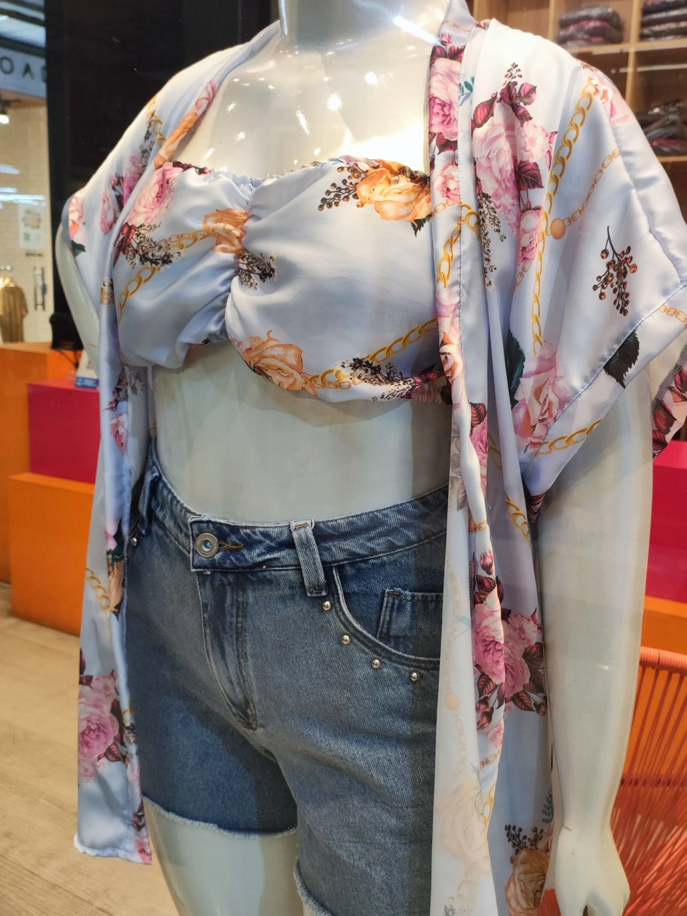 Kimono com top seda Plus Size