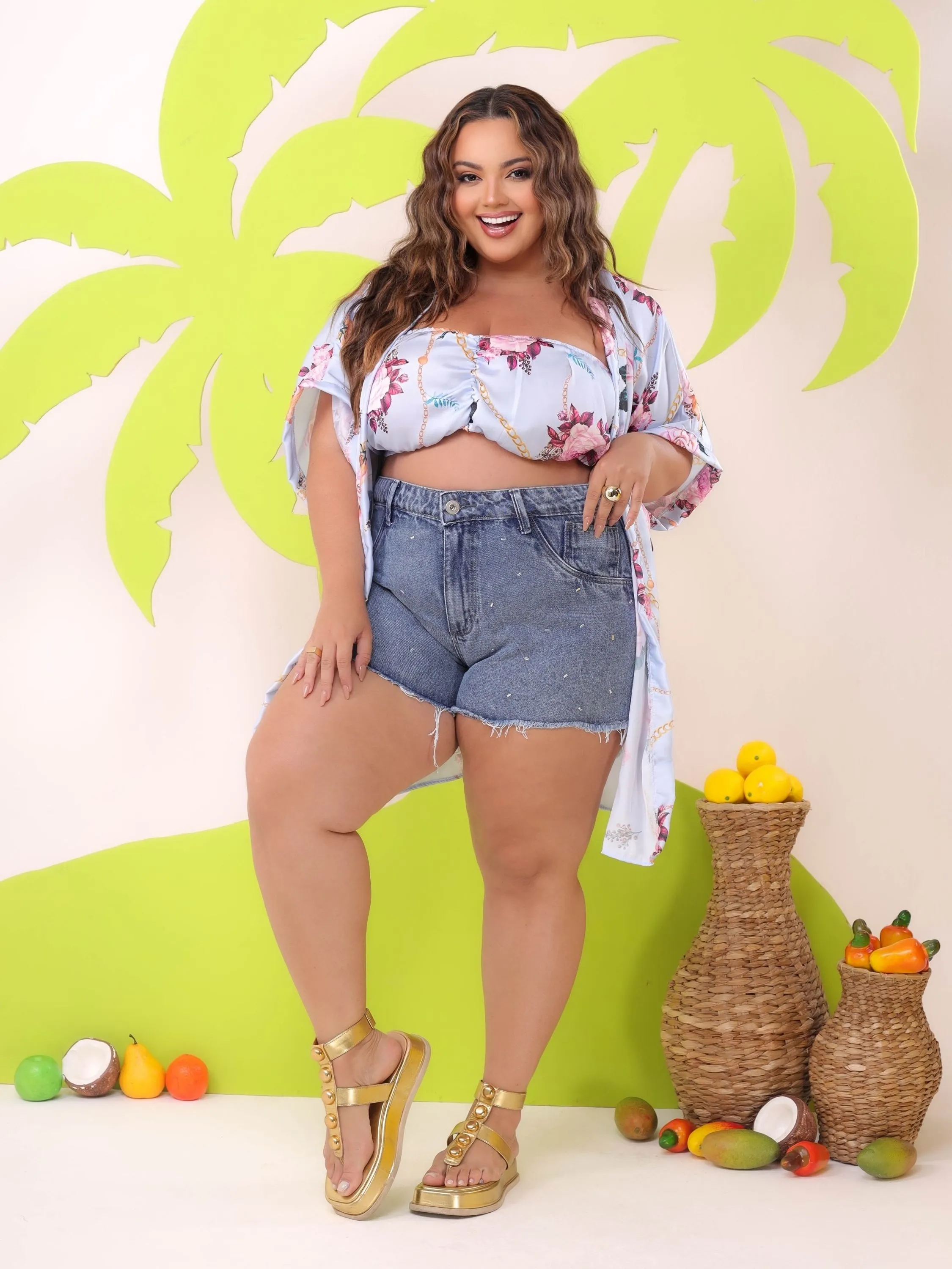 Kimono com top seda Plus Size