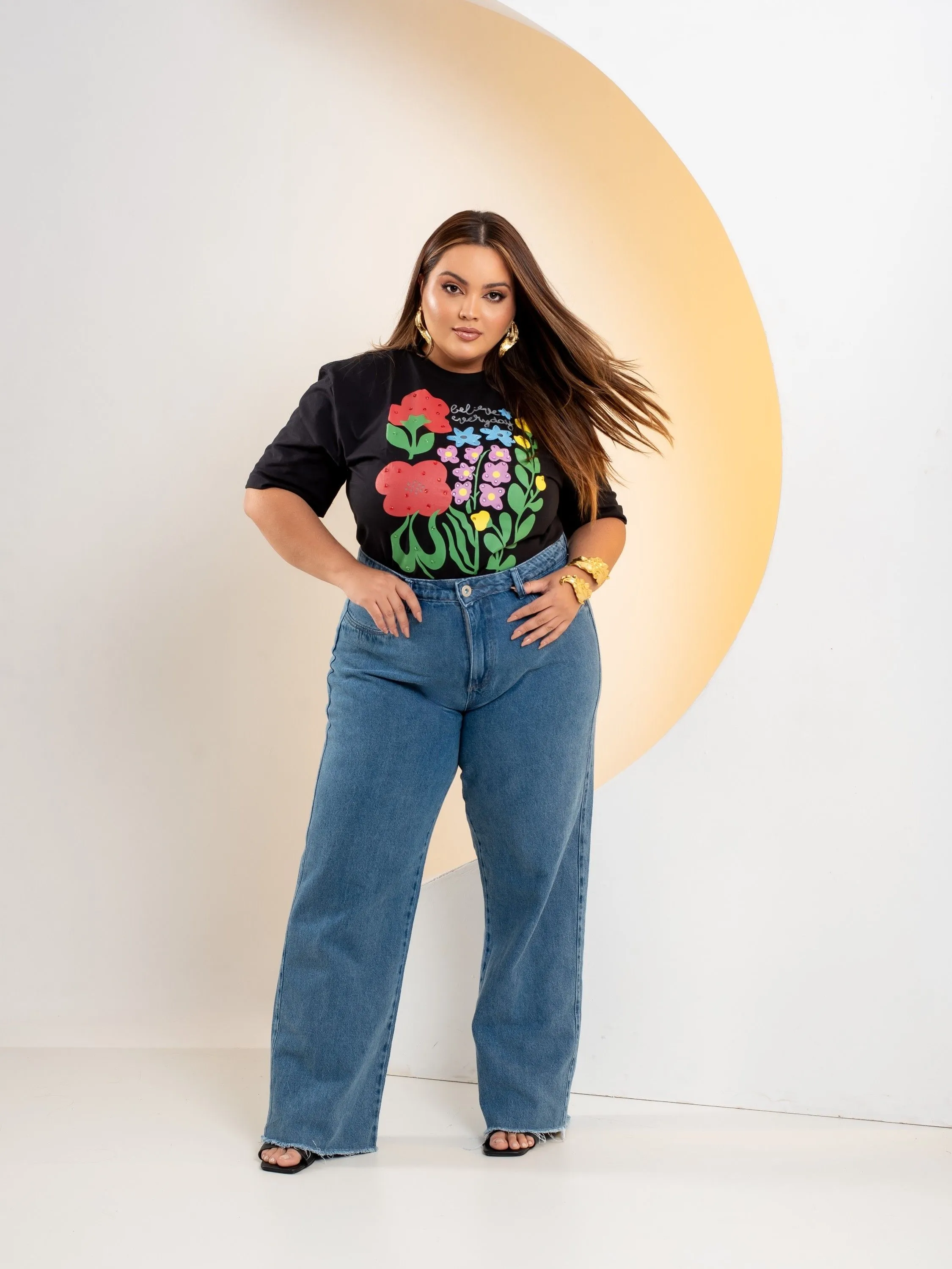 Calça Wide Leg jeans Plus Size 2362